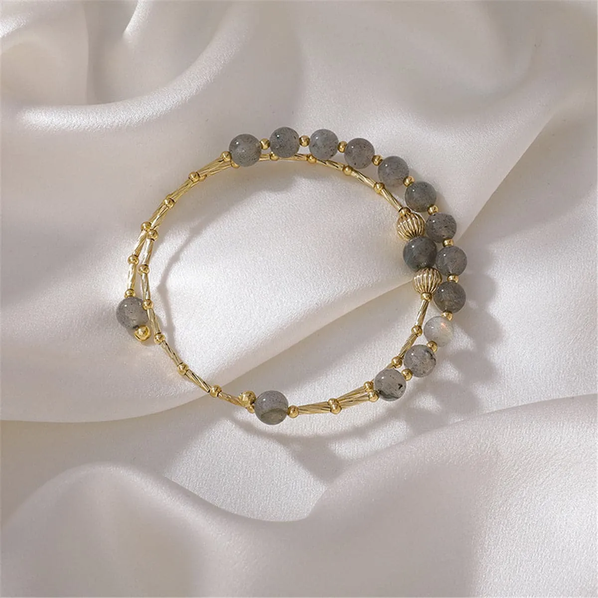 Strawberry Crystal & 18K Gold-Plated Stacked Bangle