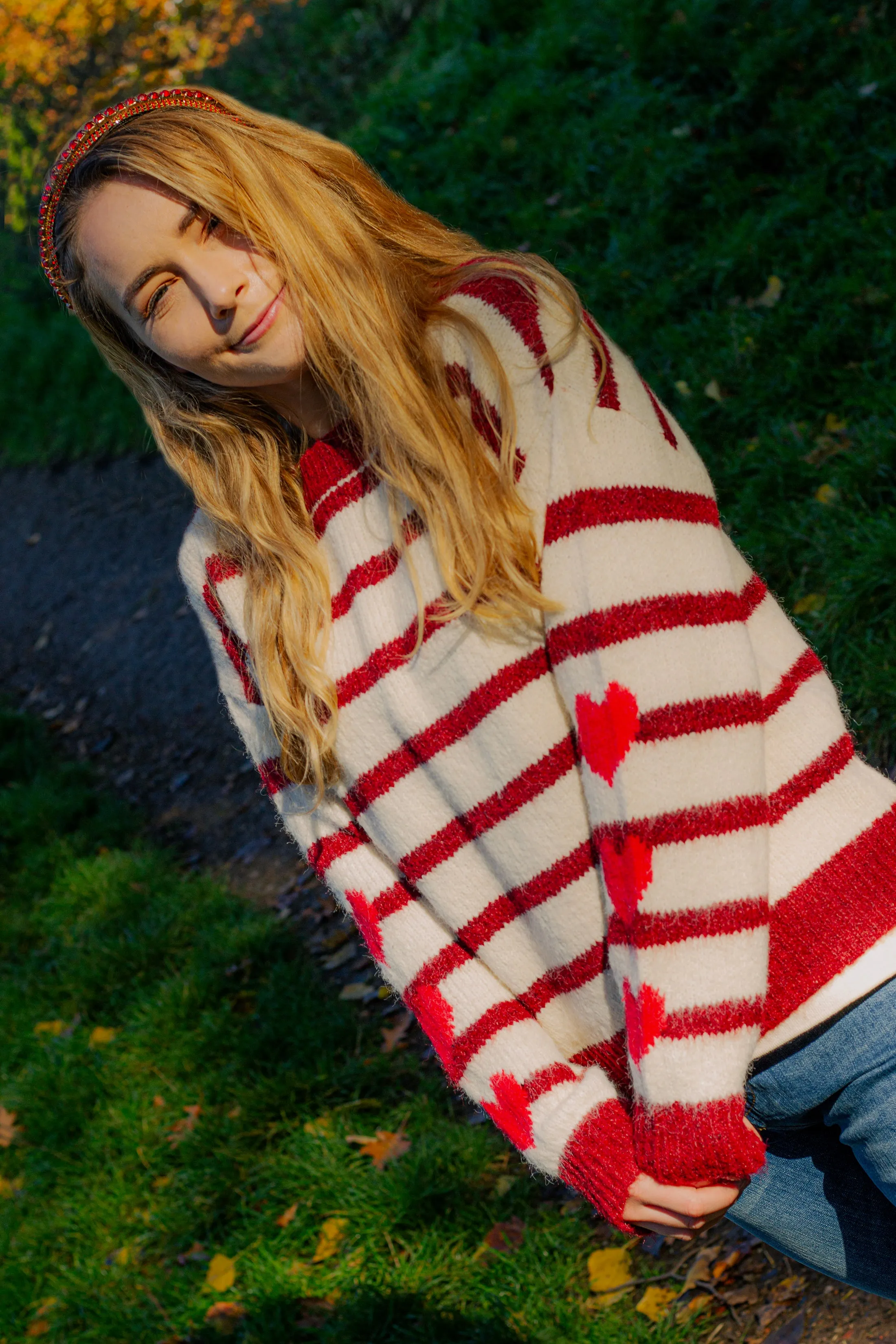 Stripe Heart Sleeve Jumper