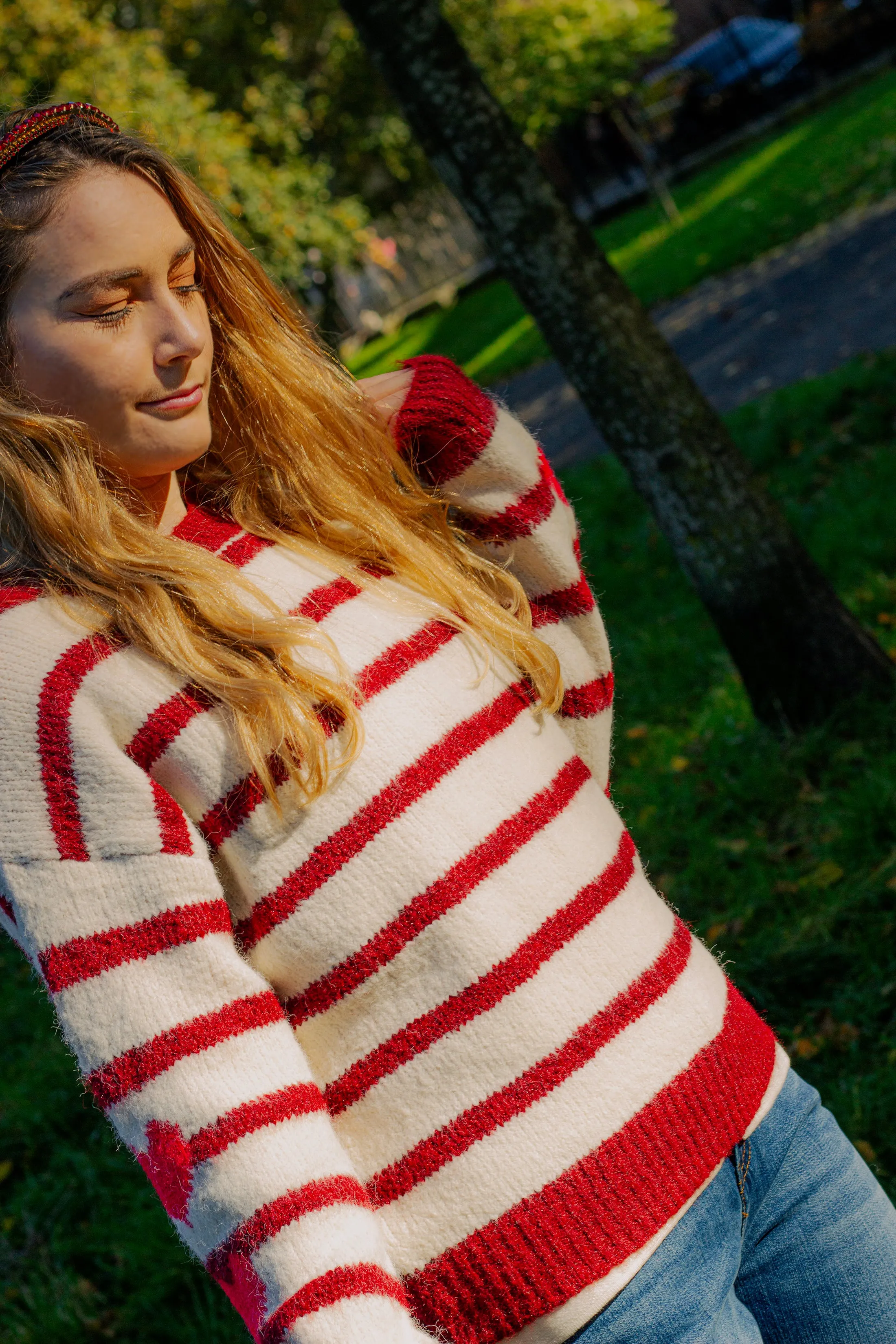 Stripe Heart Sleeve Jumper