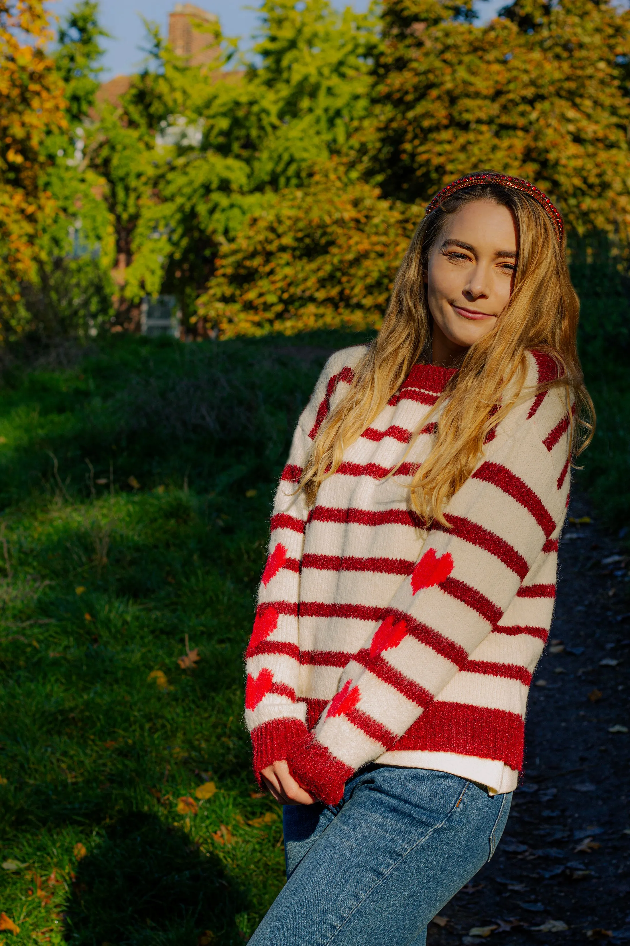 Stripe Heart Sleeve Jumper
