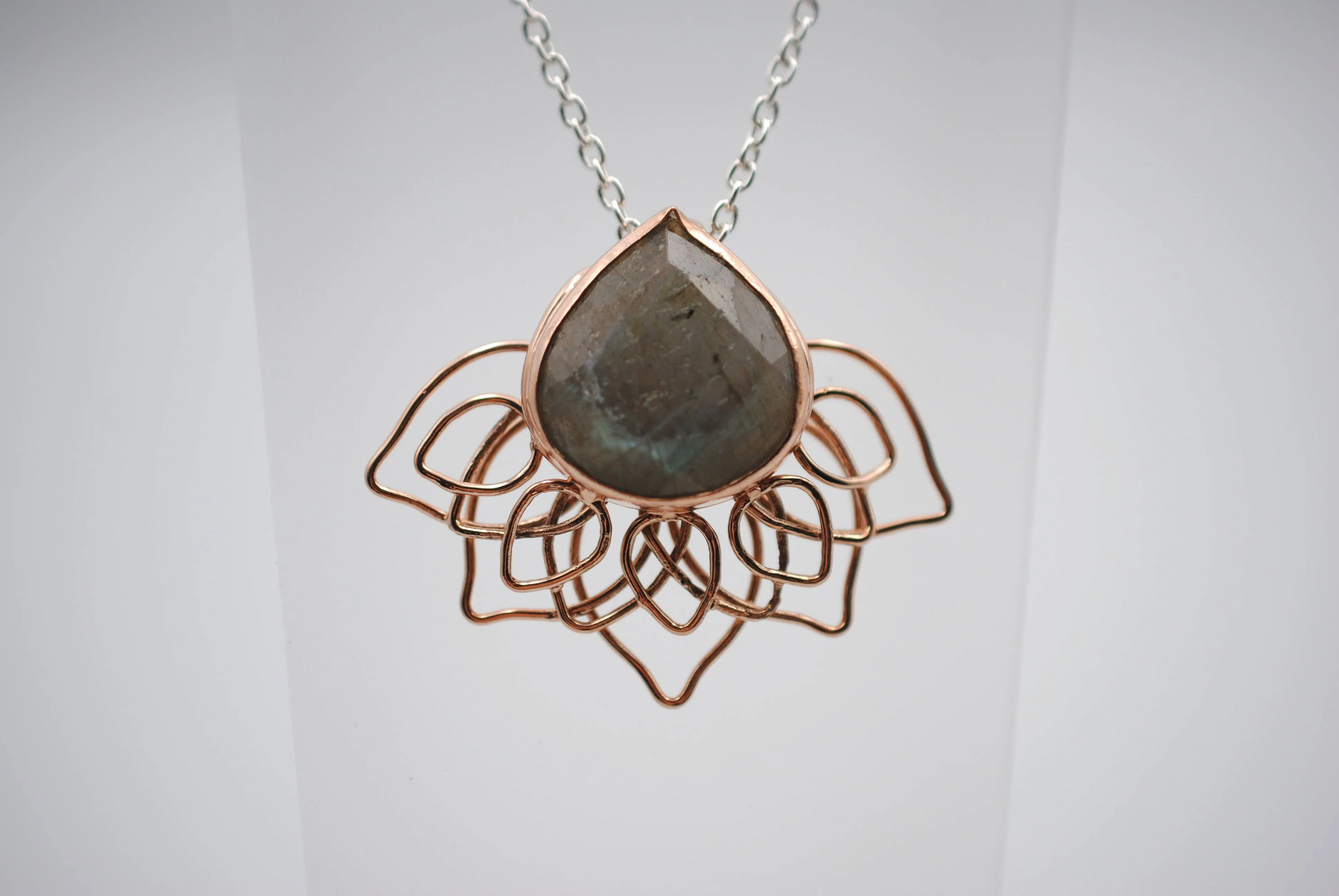 Teal Labradorite Lily Pendant Necklace