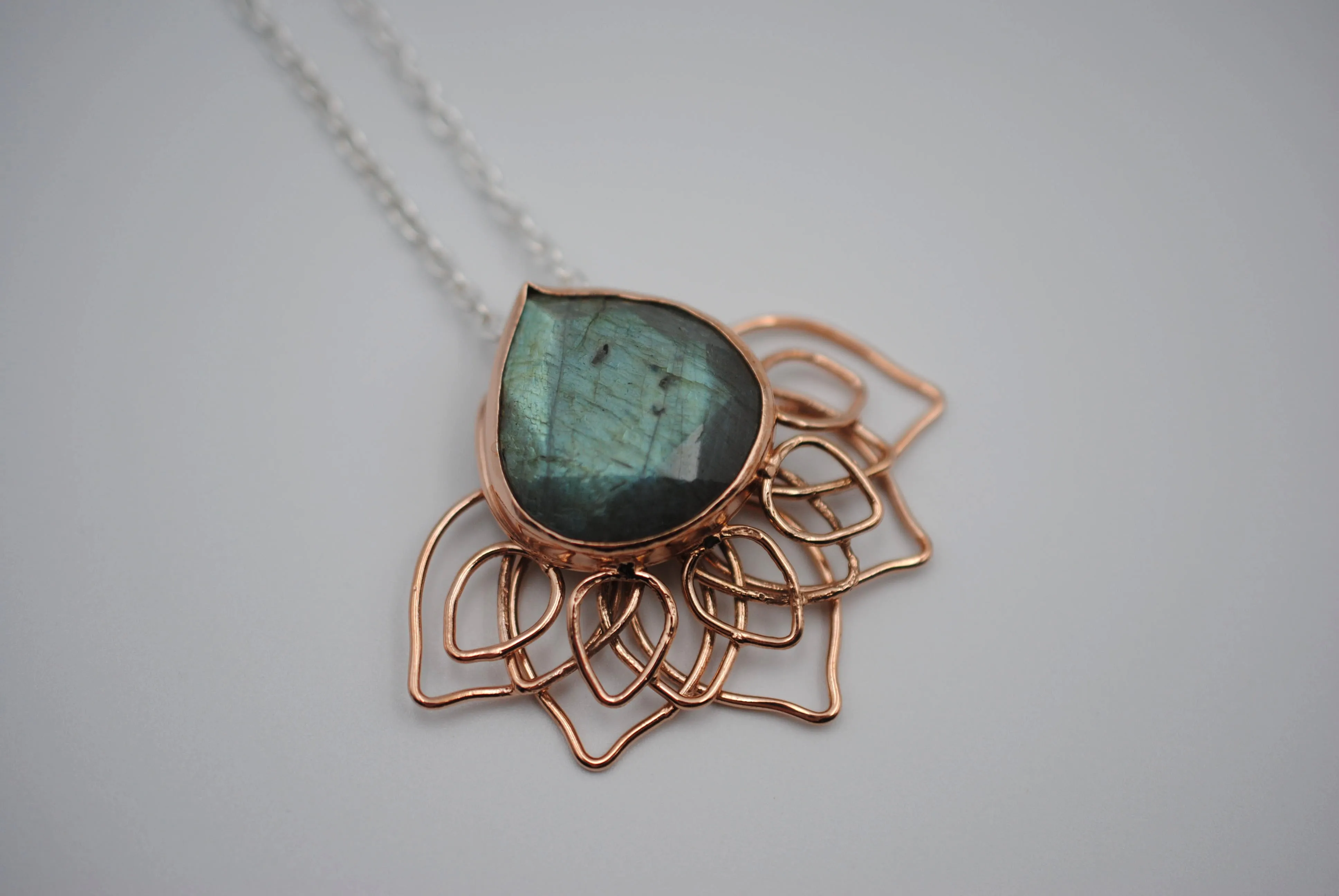 Teal Labradorite Lily Pendant Necklace