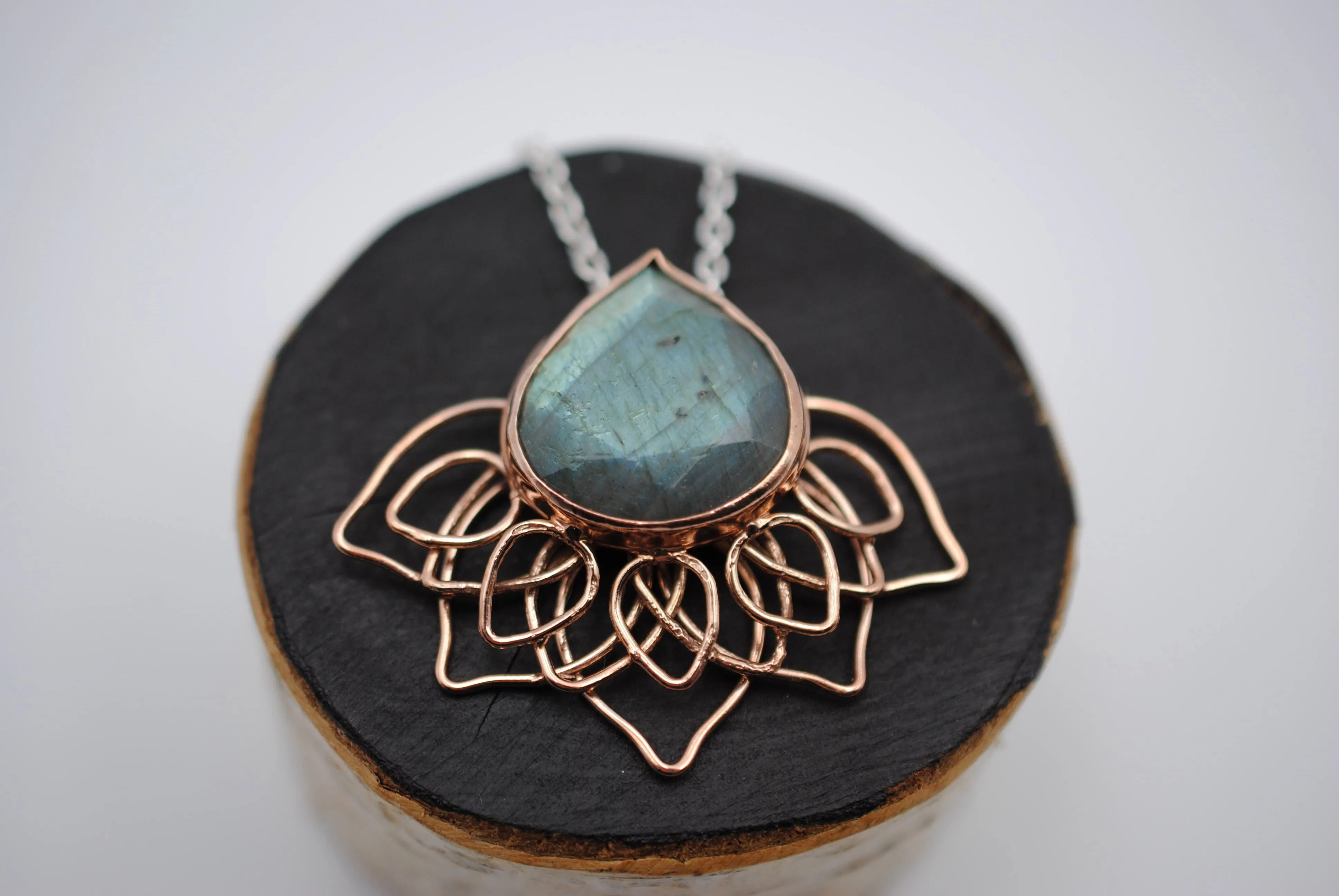 Teal Labradorite Lily Pendant Necklace