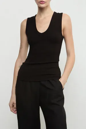 Textured Knit Sleeveless U | Black