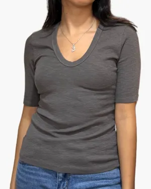 TEXTURED RIB HALF SLEEVE U IN IRON