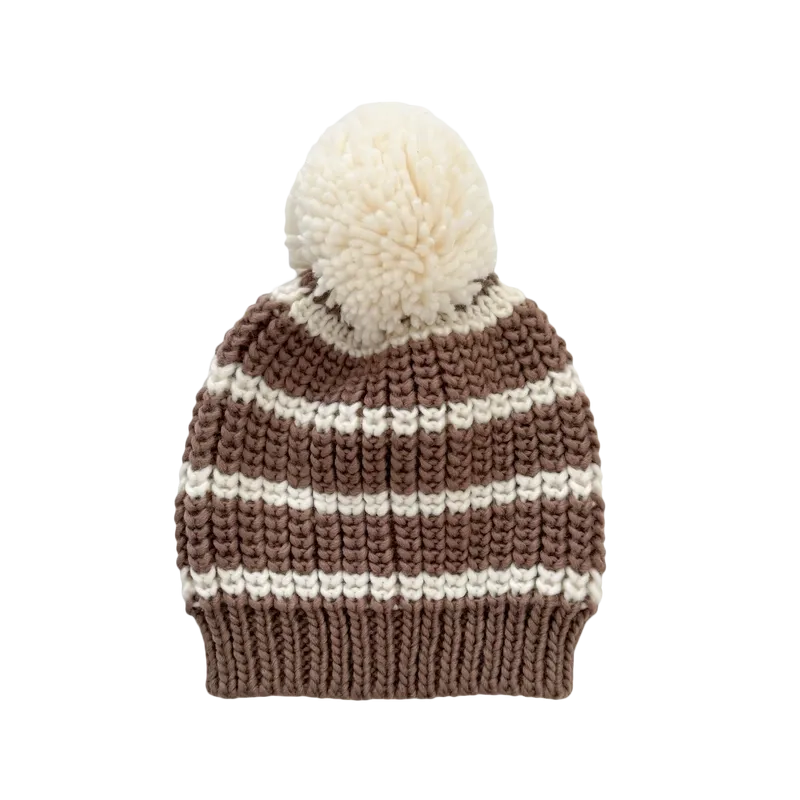 The Blueberry Hill - Rib Knit Stripe Hat - Tan
