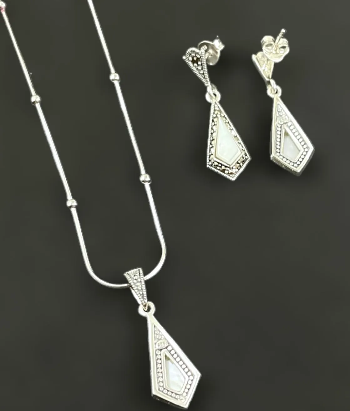 The Misha Silver Marcasite Pendant Set