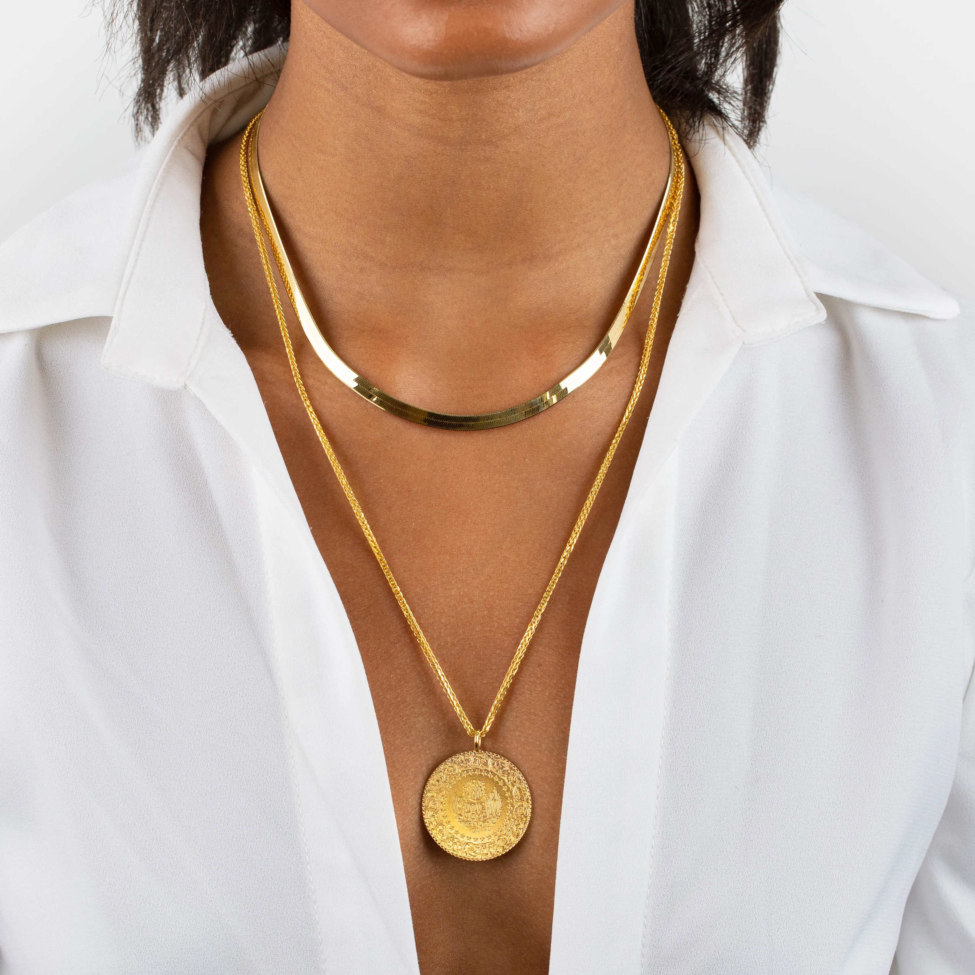 Thick Herringbone Necklace 14K