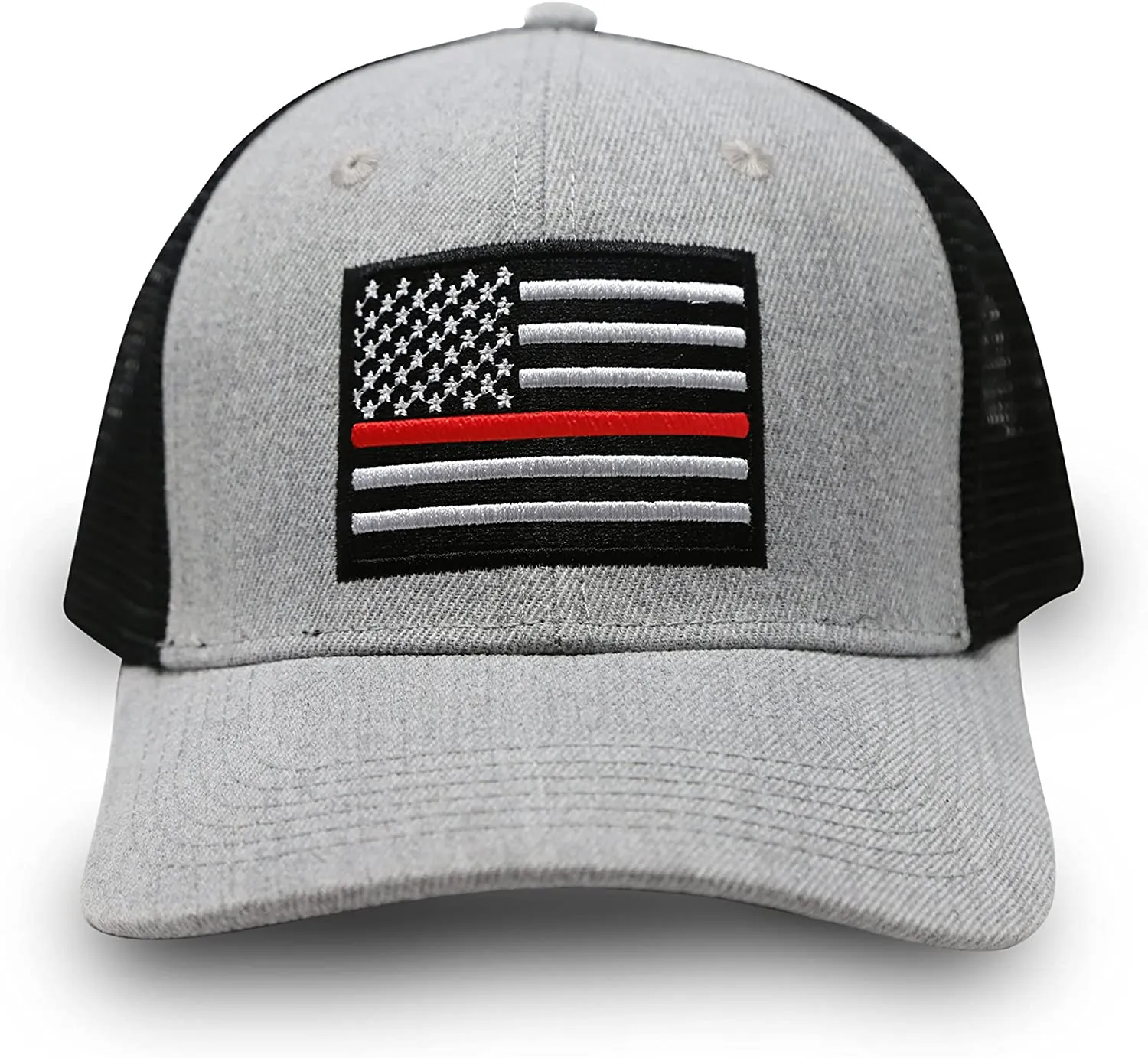 Thin Red Line American Flag Snapback Baseball Hat (Grey Black) - International Tie