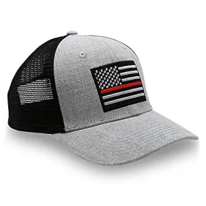 Thin Red Line American Flag Snapback Baseball Hat (Grey Black) - International Tie