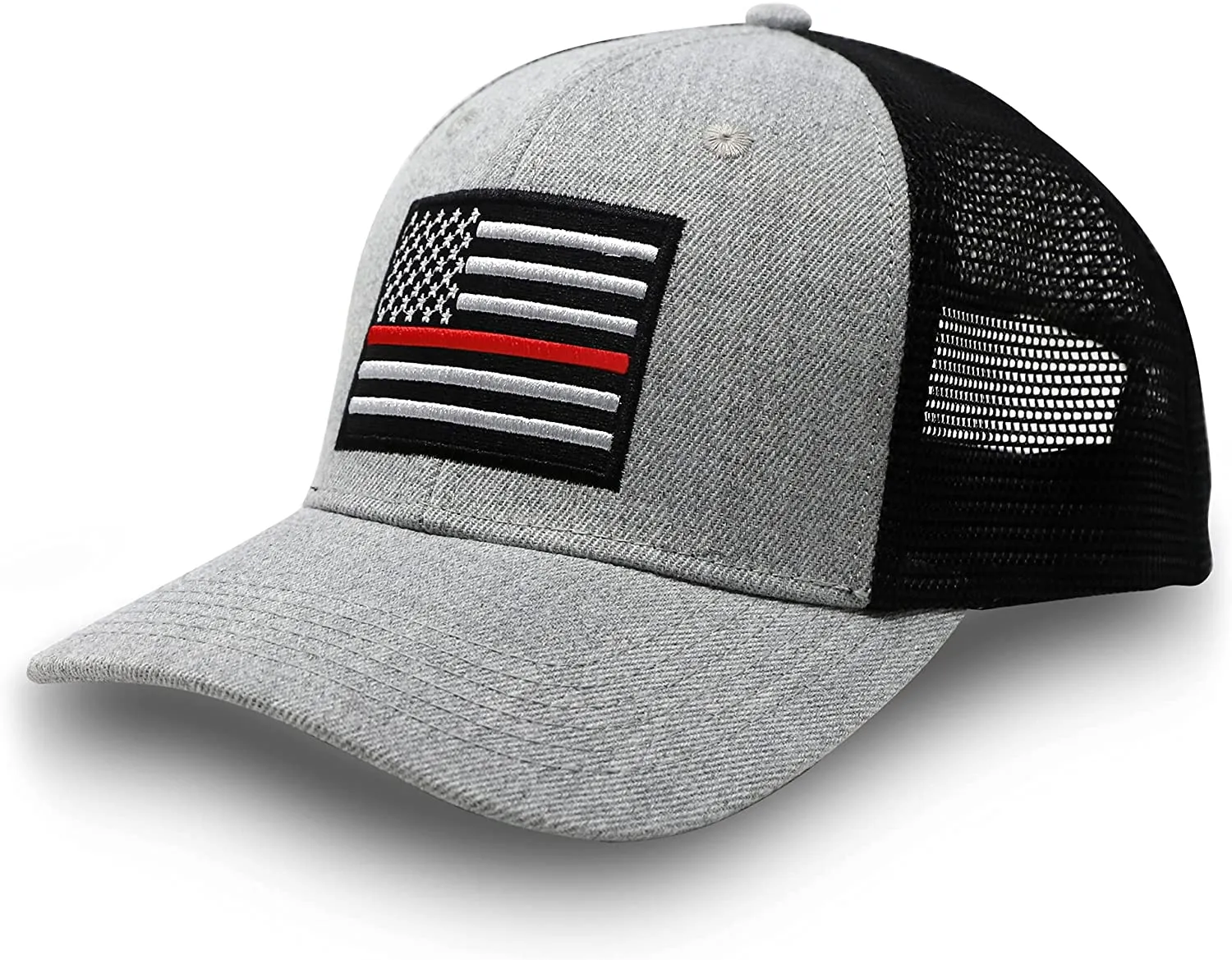 Thin Red Line American Flag Snapback Baseball Hat (Grey Black) - International Tie