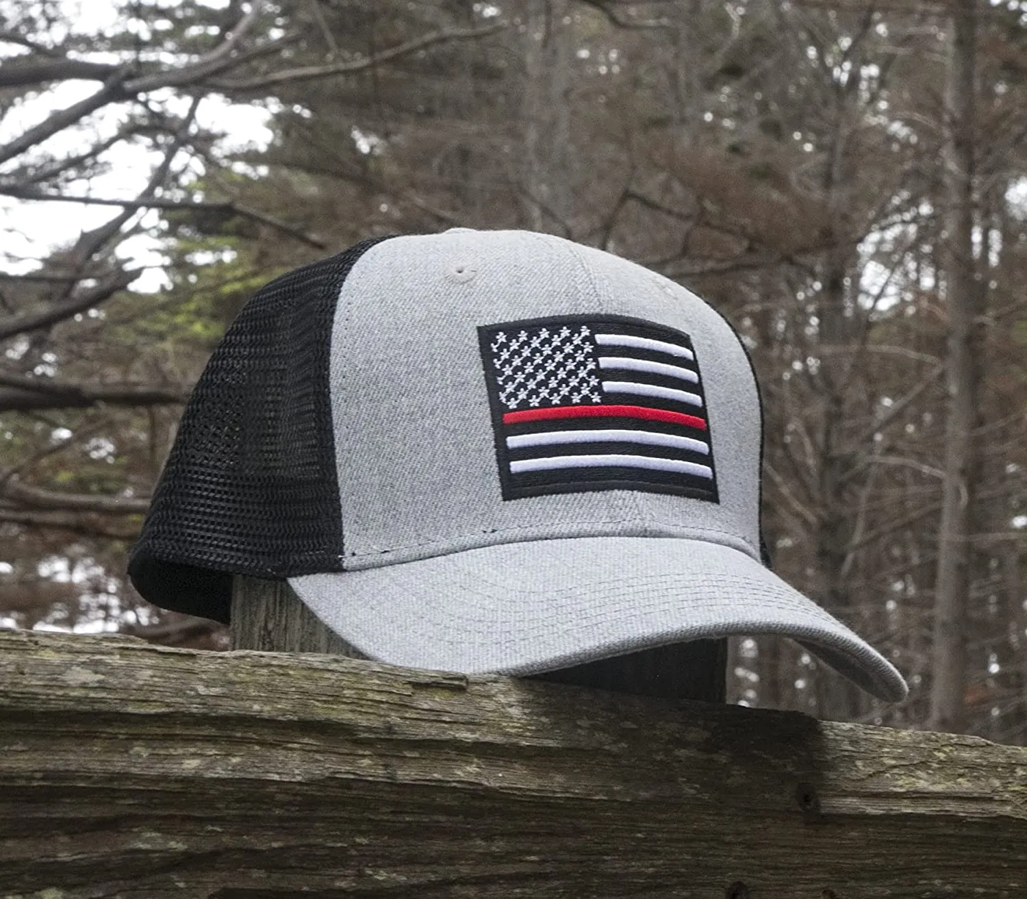 Thin Red Line American Flag Snapback Baseball Hat (Grey Black) - International Tie
