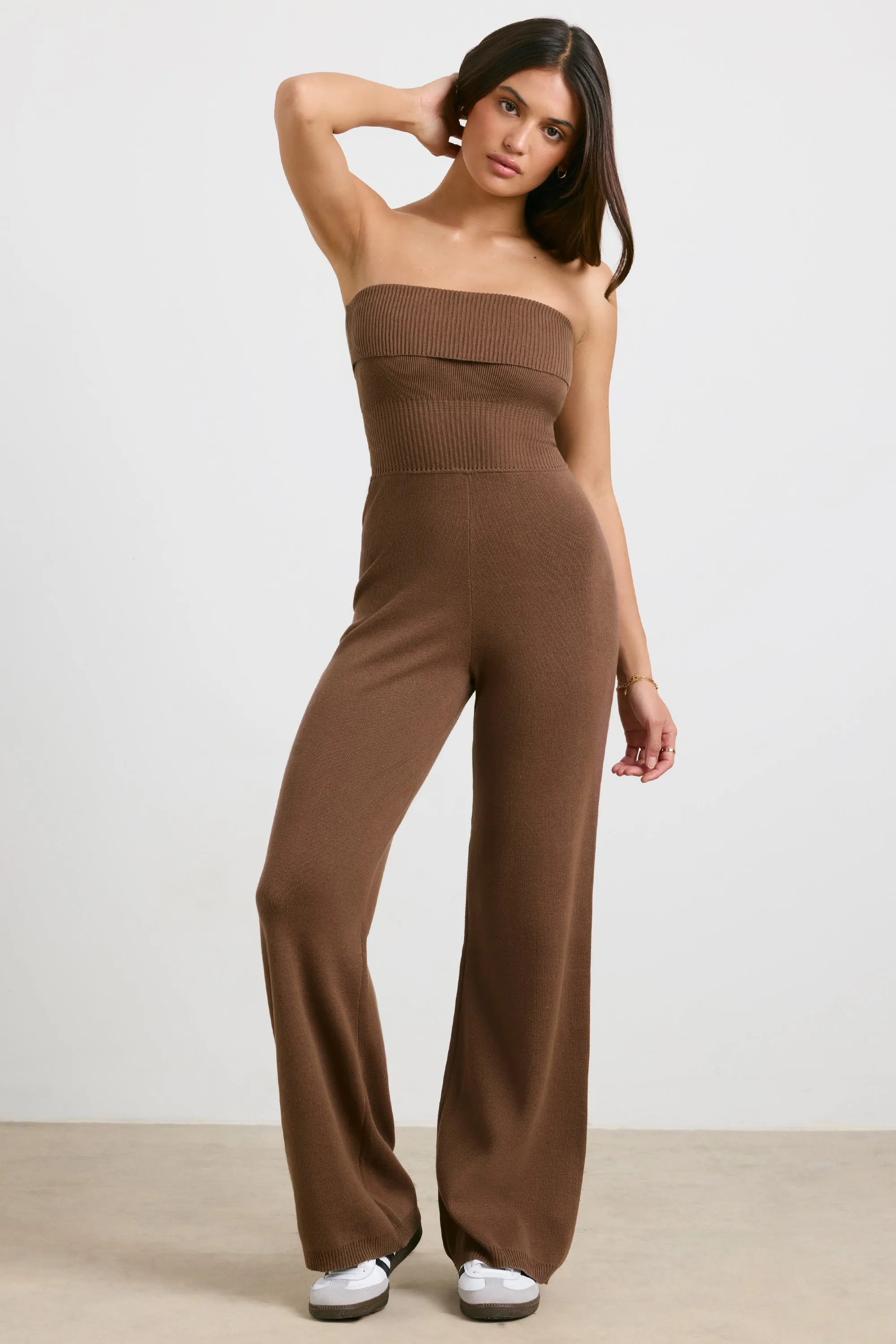 Timeless - Chunky Knit Kick Flare Unitard in Espresso