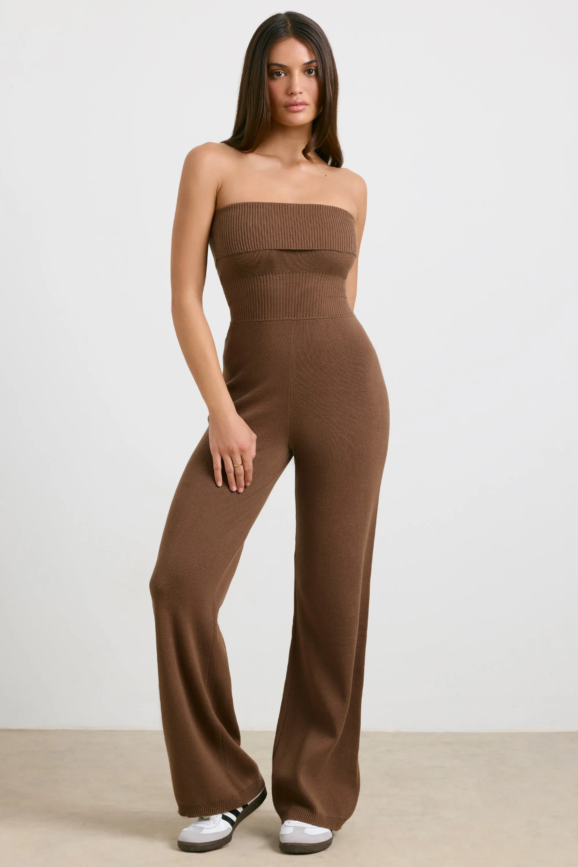 Timeless - Chunky Knit Kick Flare Unitard in Espresso
