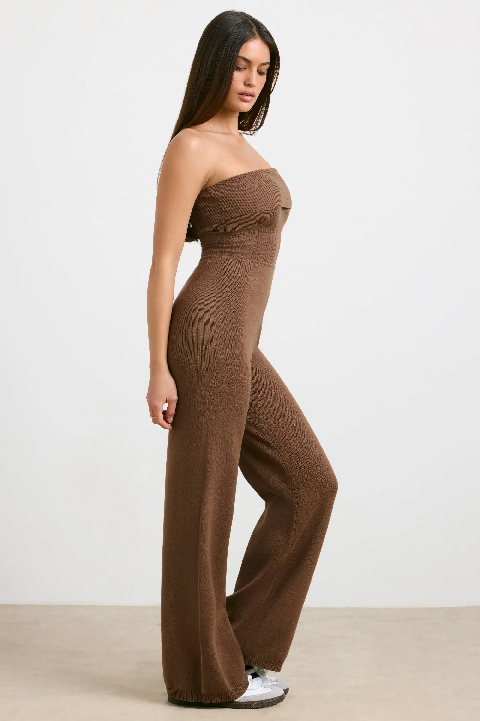 Timeless - Chunky Knit Kick Flare Unitard in Espresso