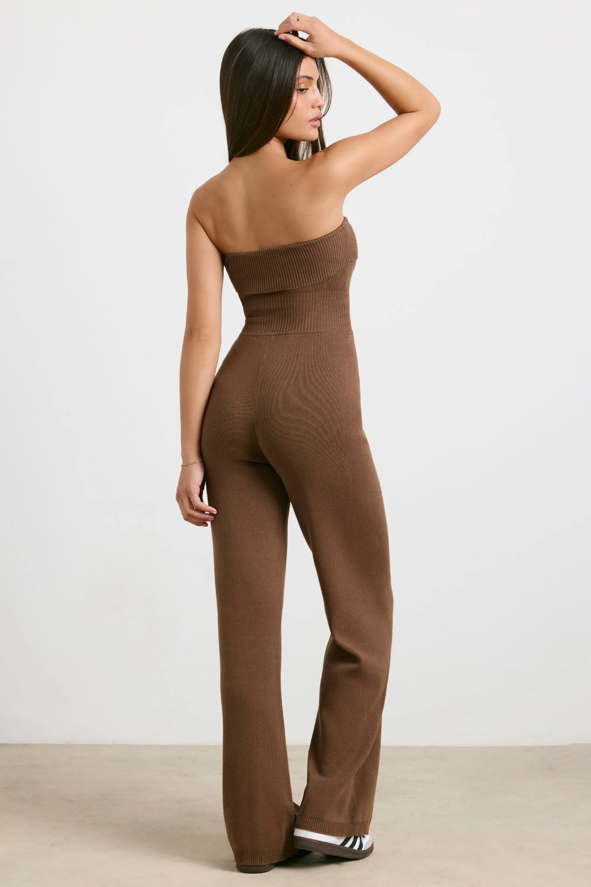Timeless - Chunky Knit Kick Flare Unitard in Espresso