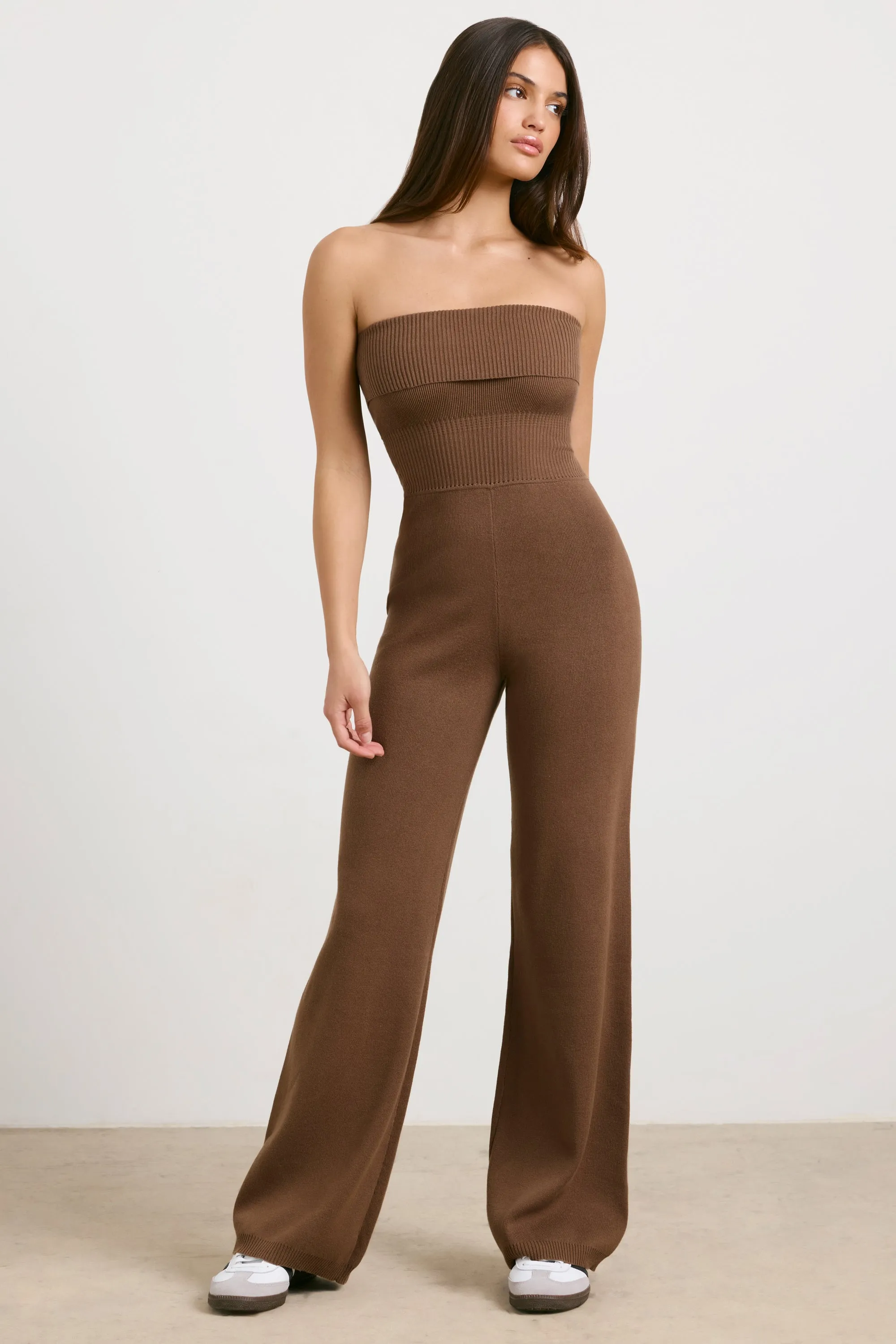 Timeless - Chunky Knit Kick Flare Unitard in Espresso