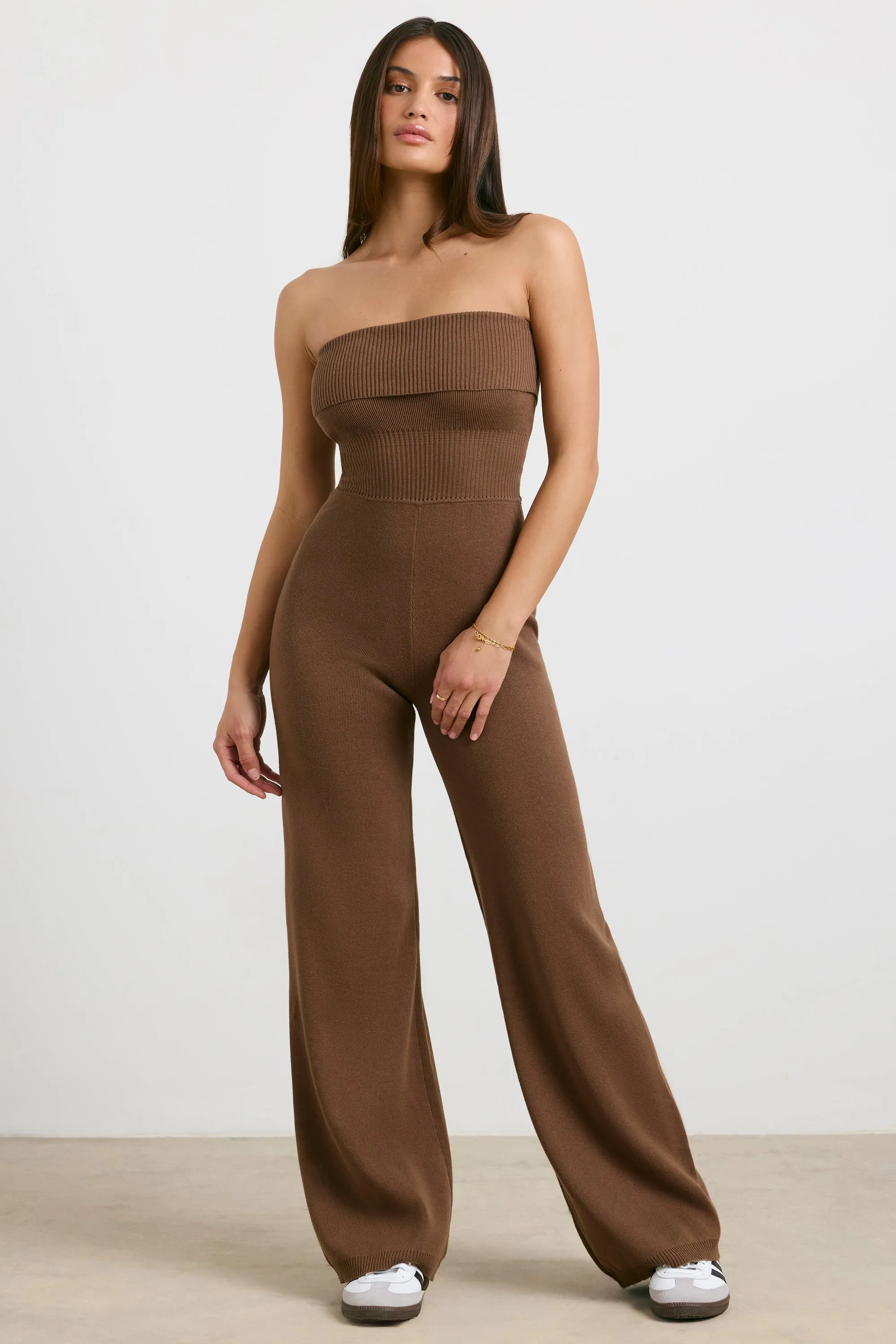 Timeless - Chunky Knit Kick Flare Unitard in Espresso