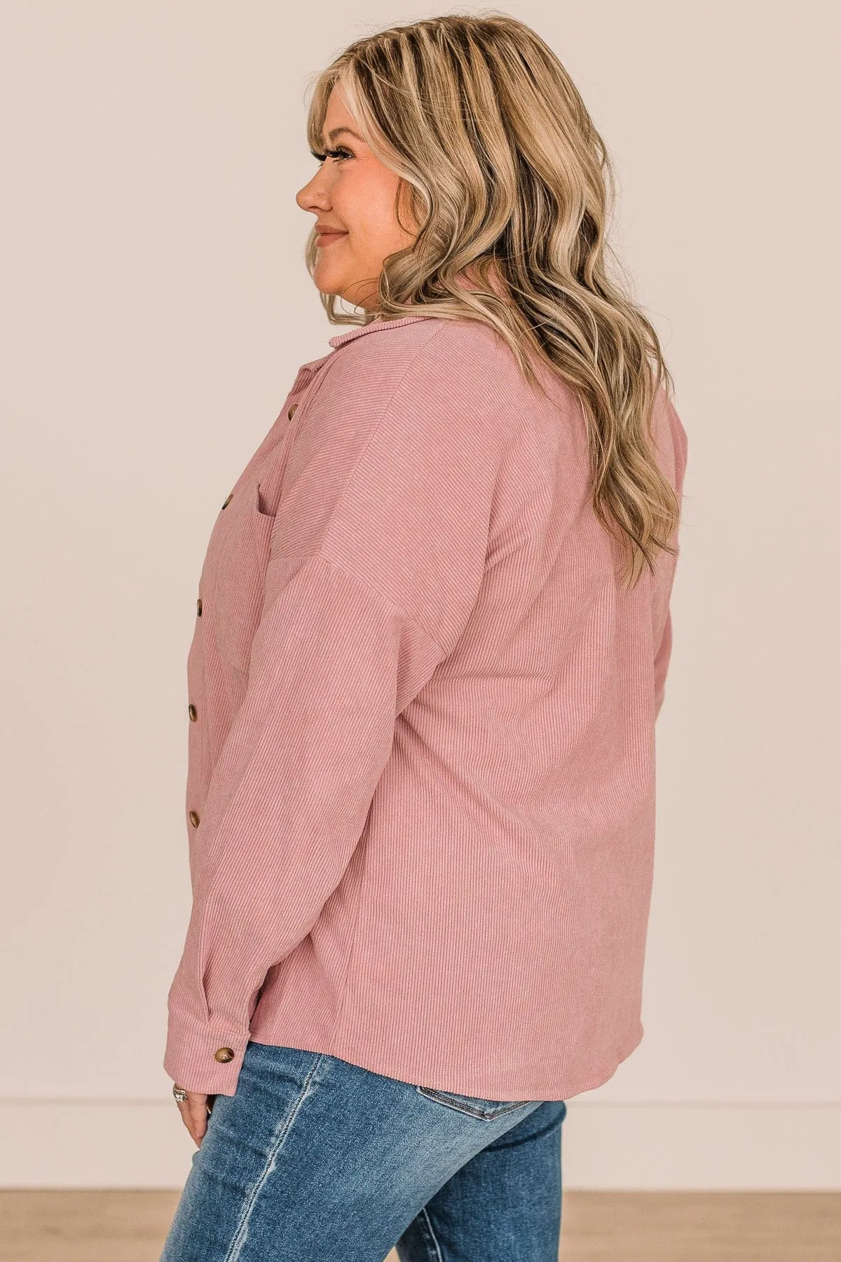 Timeless Memories Corduroy Knit Shirt Jacket- Pink