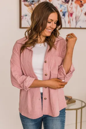 Timeless Memories Corduroy Knit Shirt Jacket- Pink