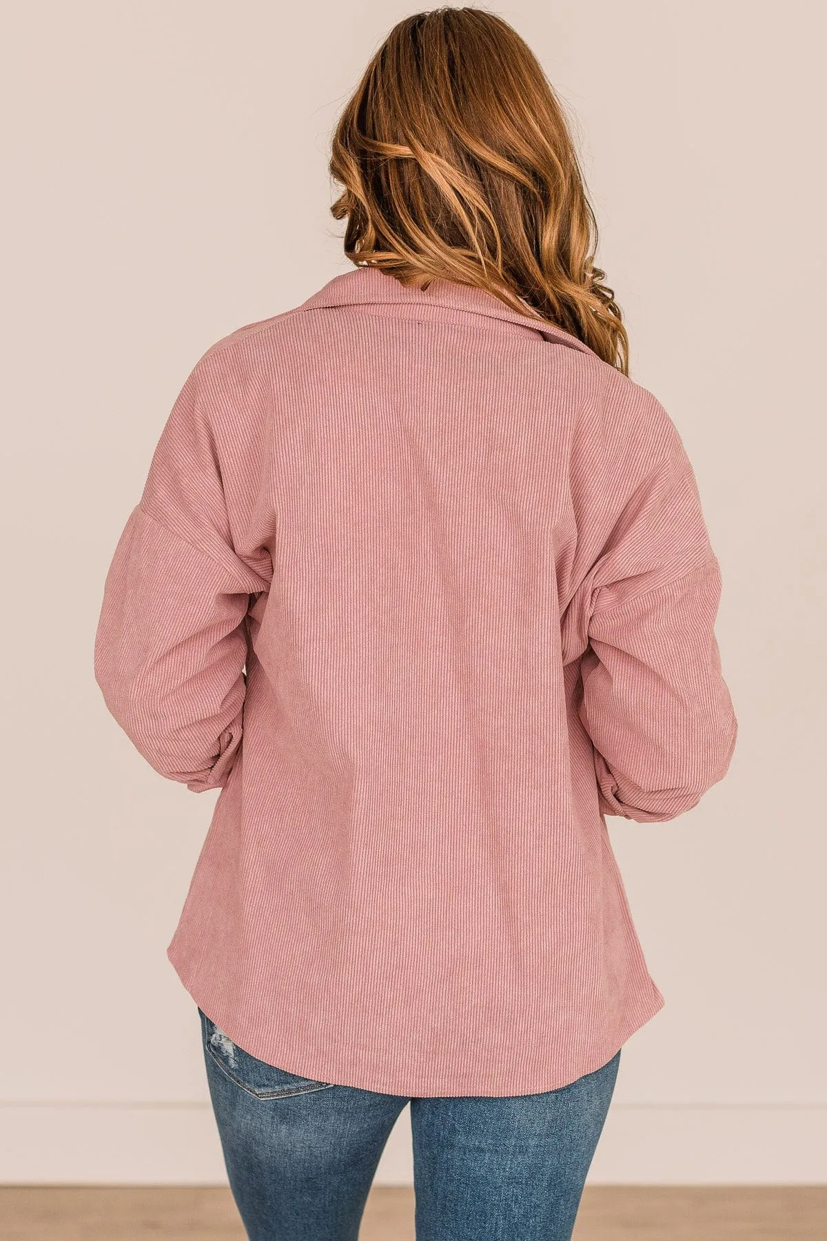 Timeless Memories Corduroy Knit Shirt Jacket- Pink