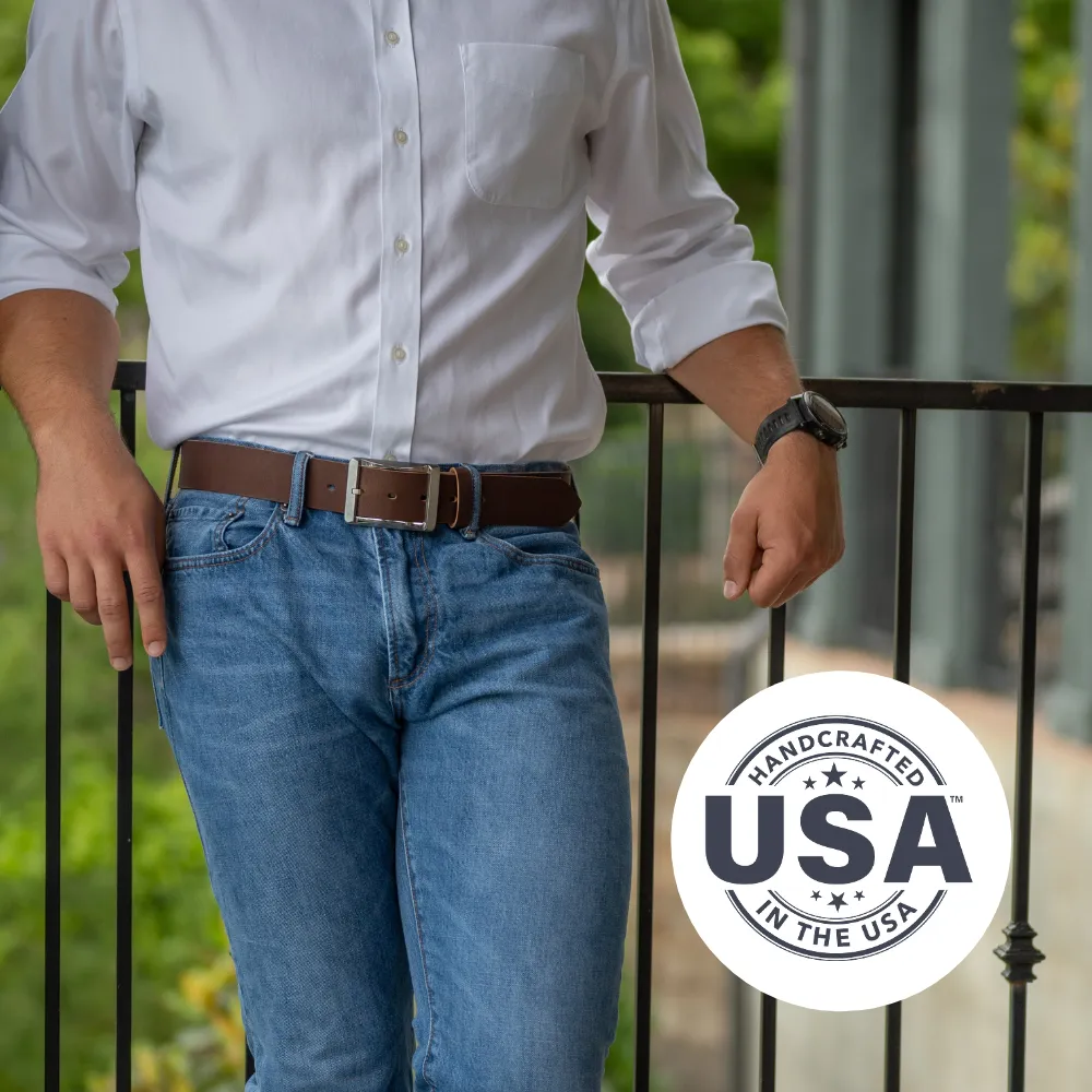 Titanium Brown Leather Work Belt II by Nickel Smart®
