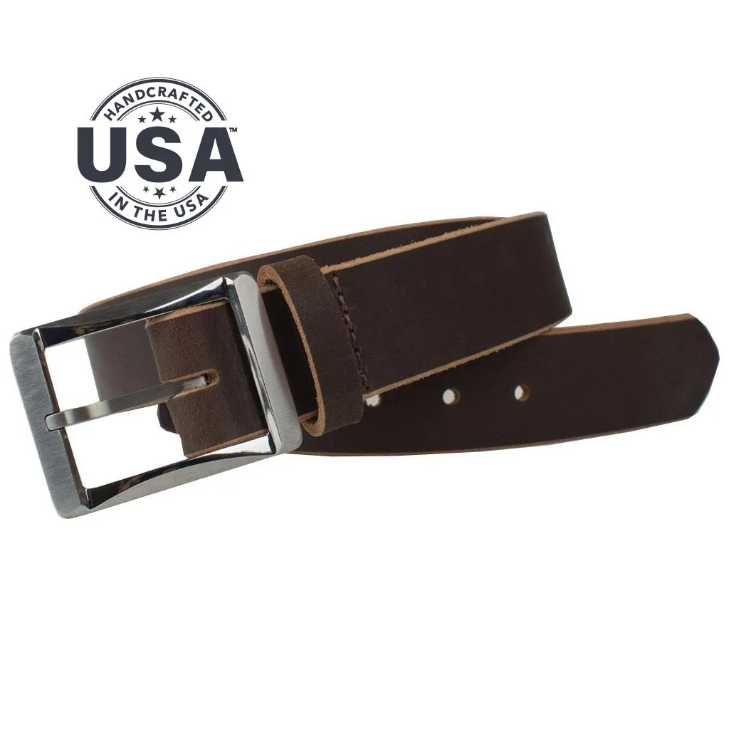 Titanium Brown Leather Work Belt II by Nickel Smart®