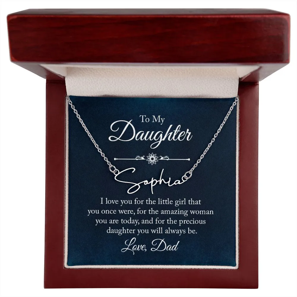 To My Daughter Love Dad Signature Style Name Necklace