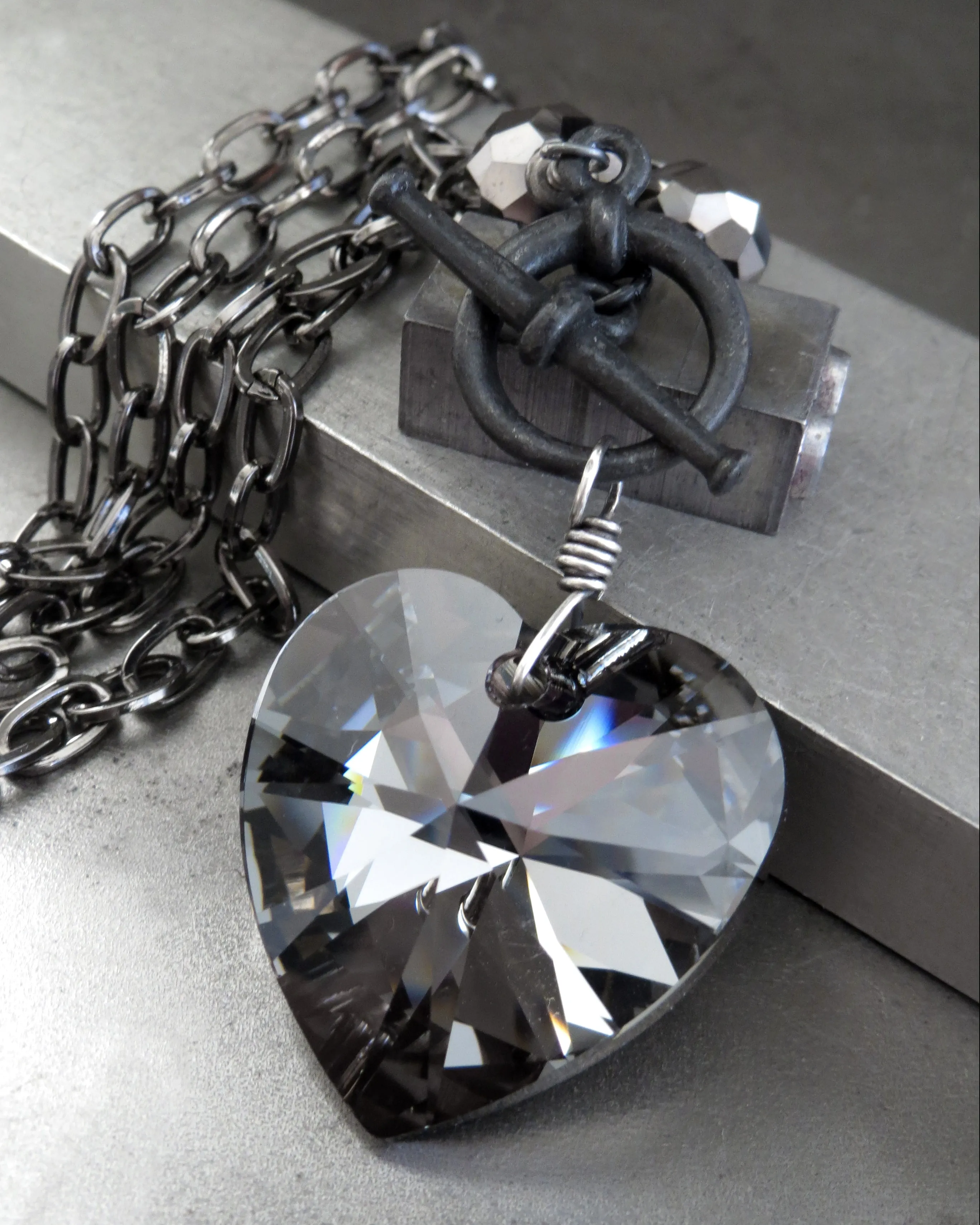 TOUGH LOVE - Large Black Crystal Heart Necklace