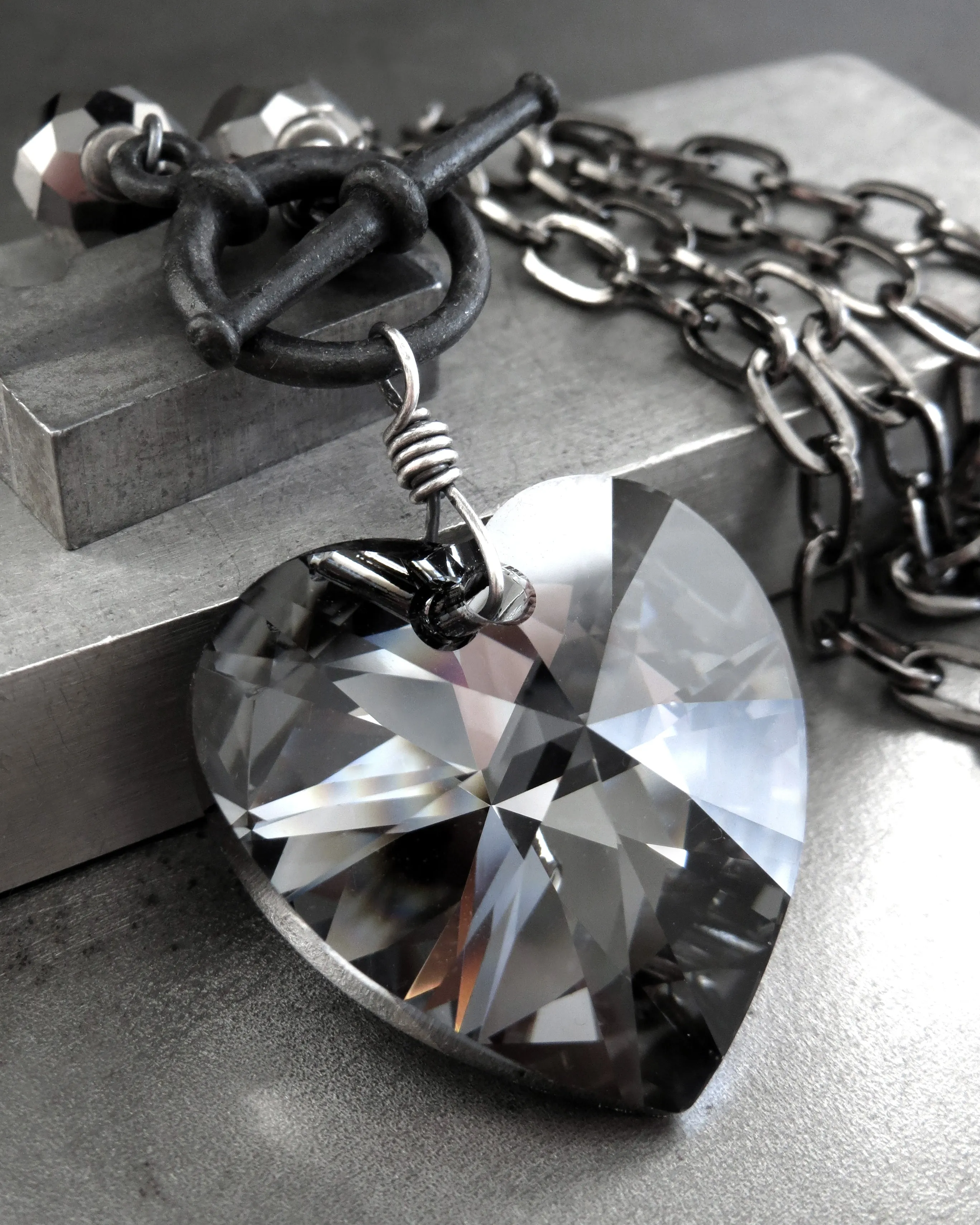 TOUGH LOVE - Large Black Crystal Heart Necklace
