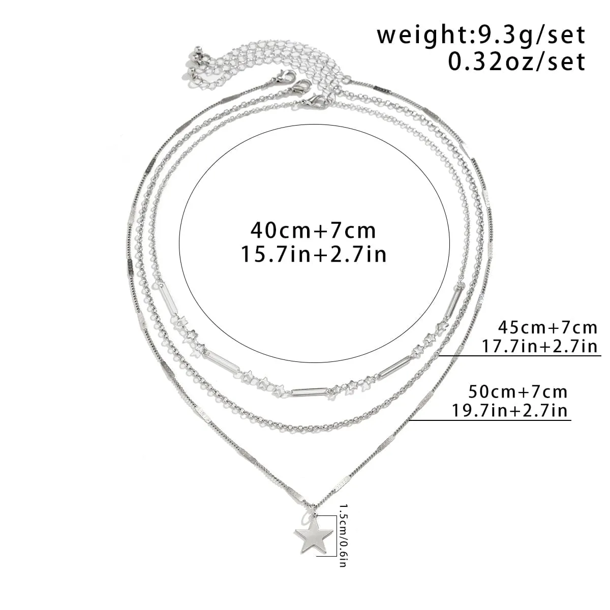 Trendy 3pcs Star Pendant Cable Chain Necklace Set