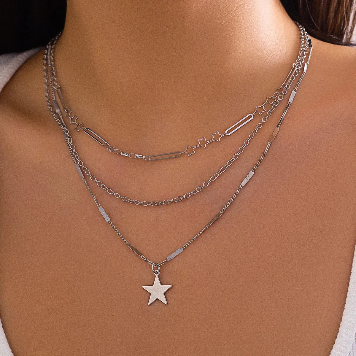 Trendy 3pcs Star Pendant Cable Chain Necklace Set