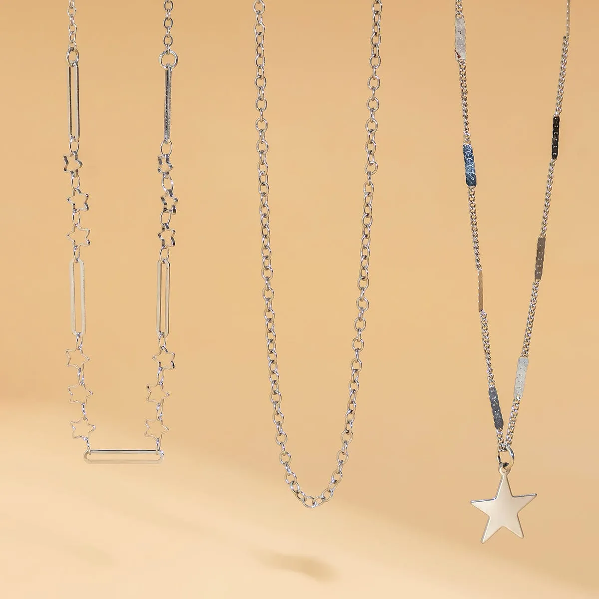 Trendy 3pcs Star Pendant Cable Chain Necklace Set
