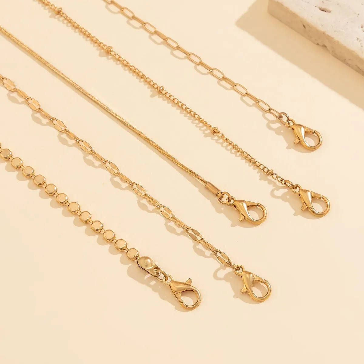 Trendy 5pcs Gold Silver Plated Cable Chain Bracelet Set