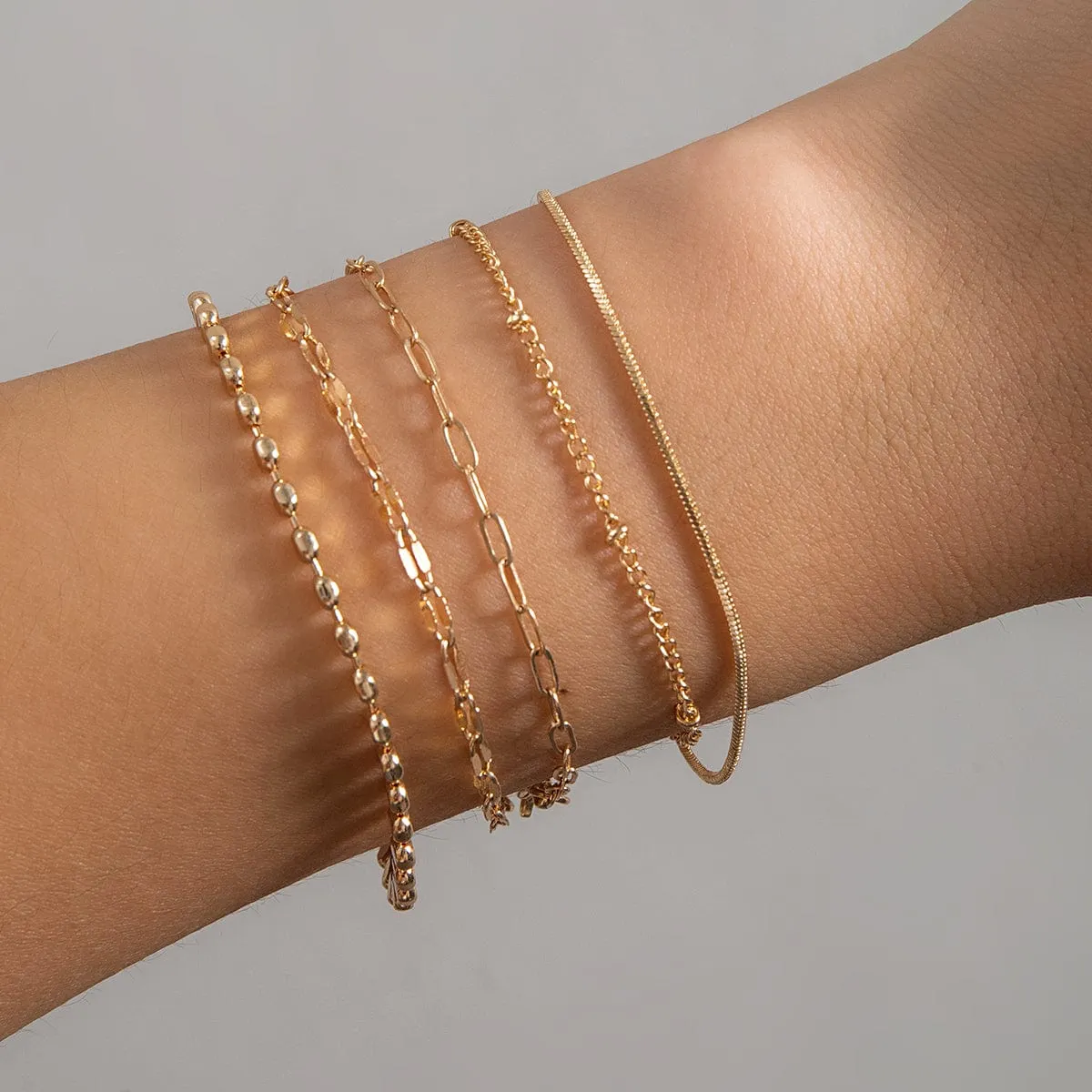 Trendy 5pcs Gold Silver Plated Cable Chain Bracelet Set