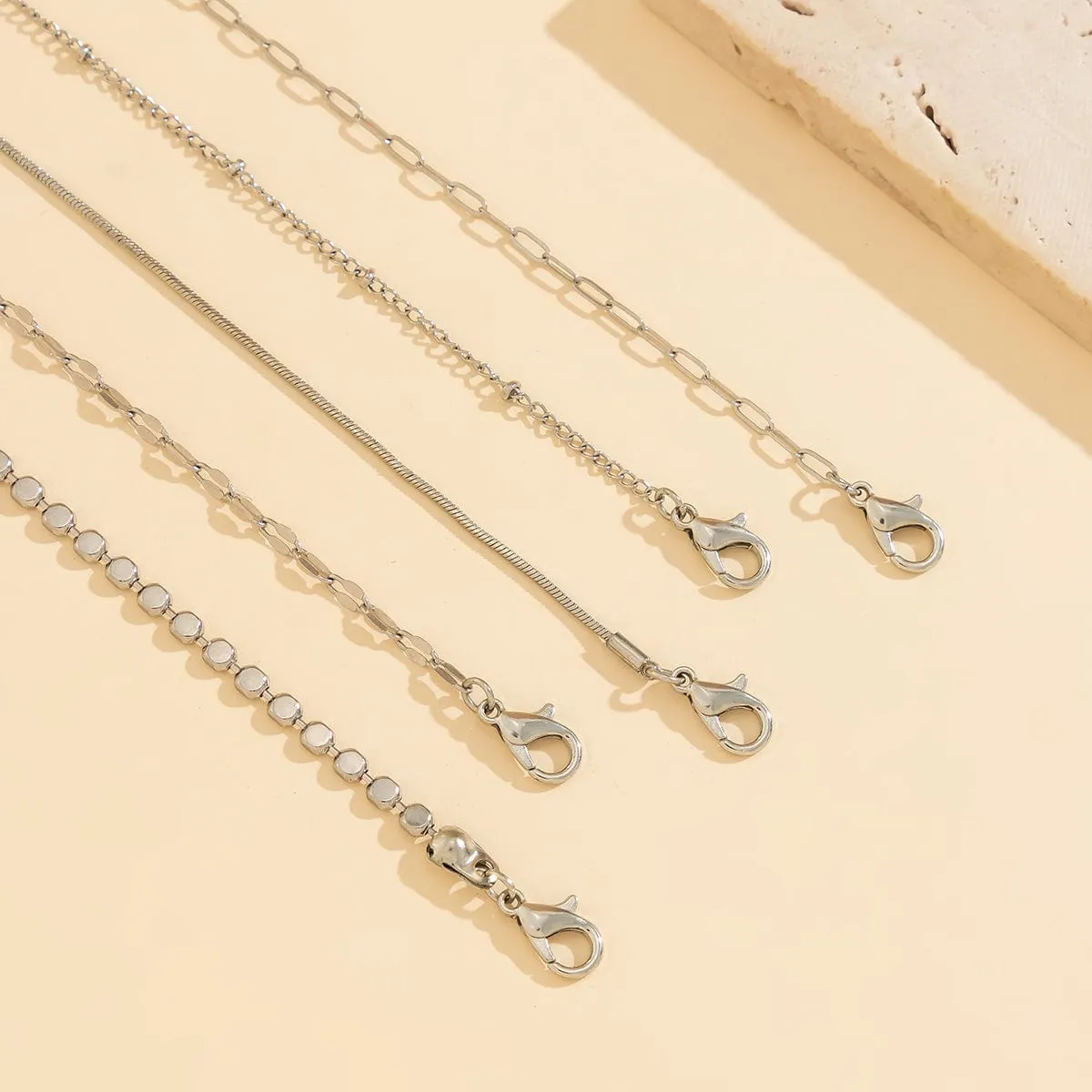 Trendy 5pcs Gold Silver Plated Cable Chain Bracelet Set