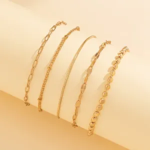 Trendy 5pcs Gold Silver Plated Cable Chain Bracelet Set