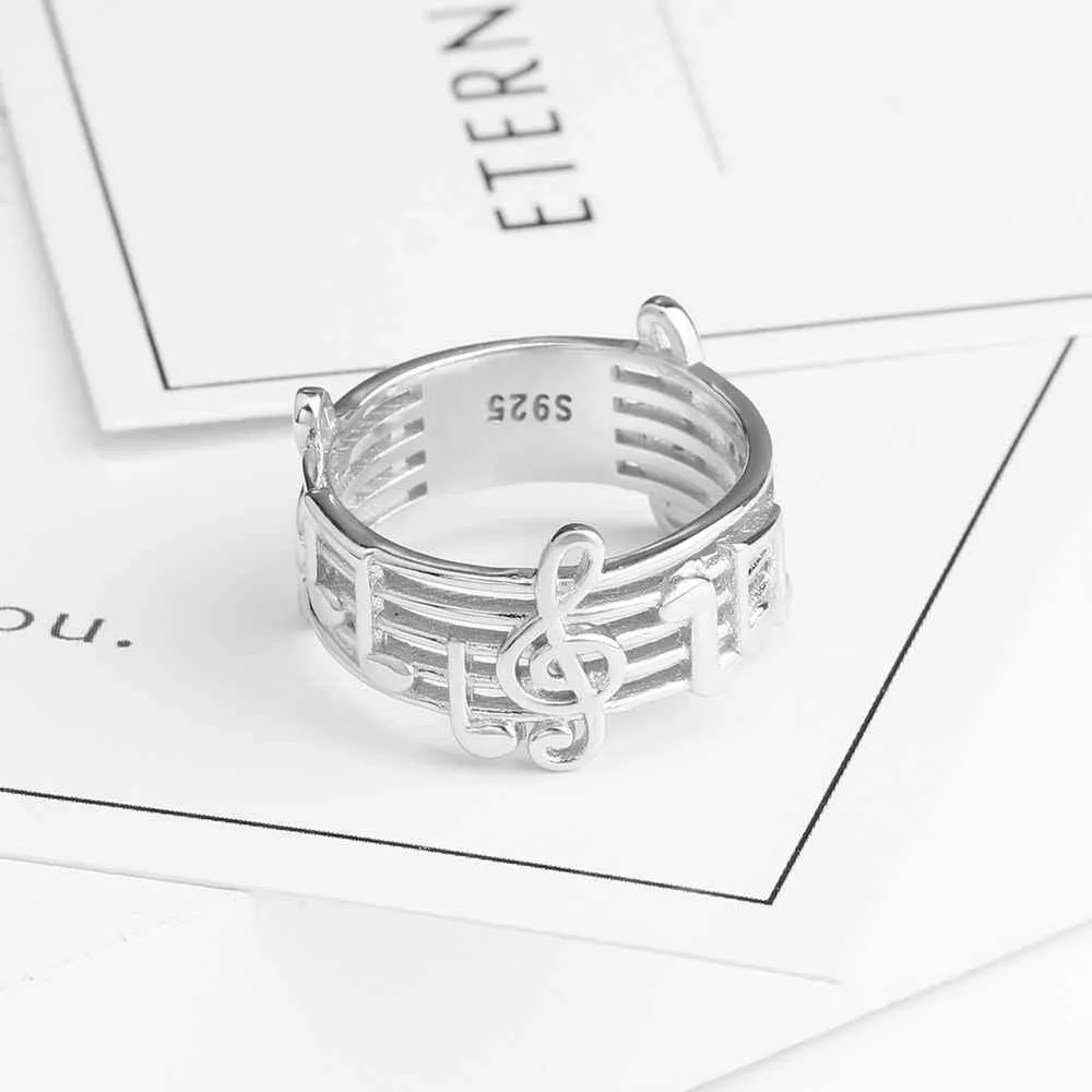 Trendy 925 Sterling Silver Rings for Women with Musical Note Shape, Fashion Jewelry Gift for Music Lovers