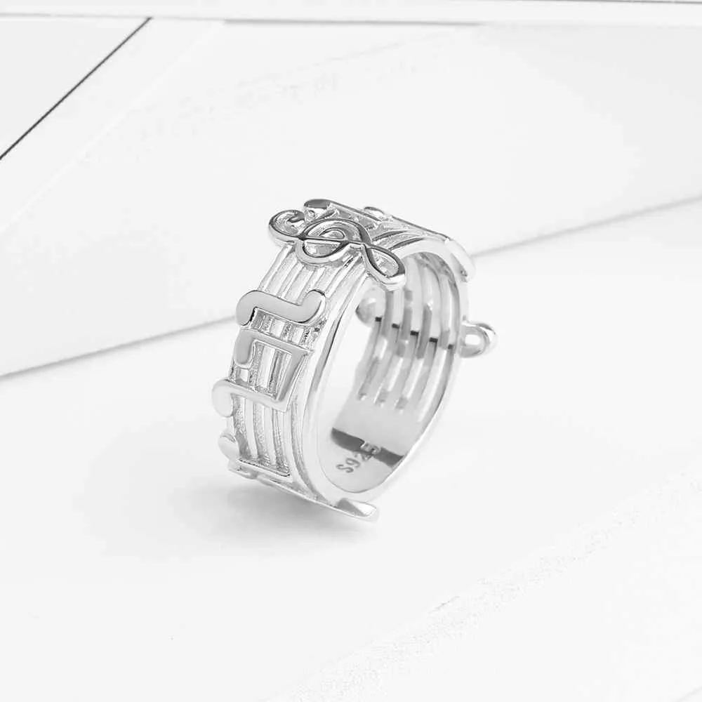 Trendy 925 Sterling Silver Rings for Women with Musical Note Shape, Fashion Jewelry Gift for Music Lovers