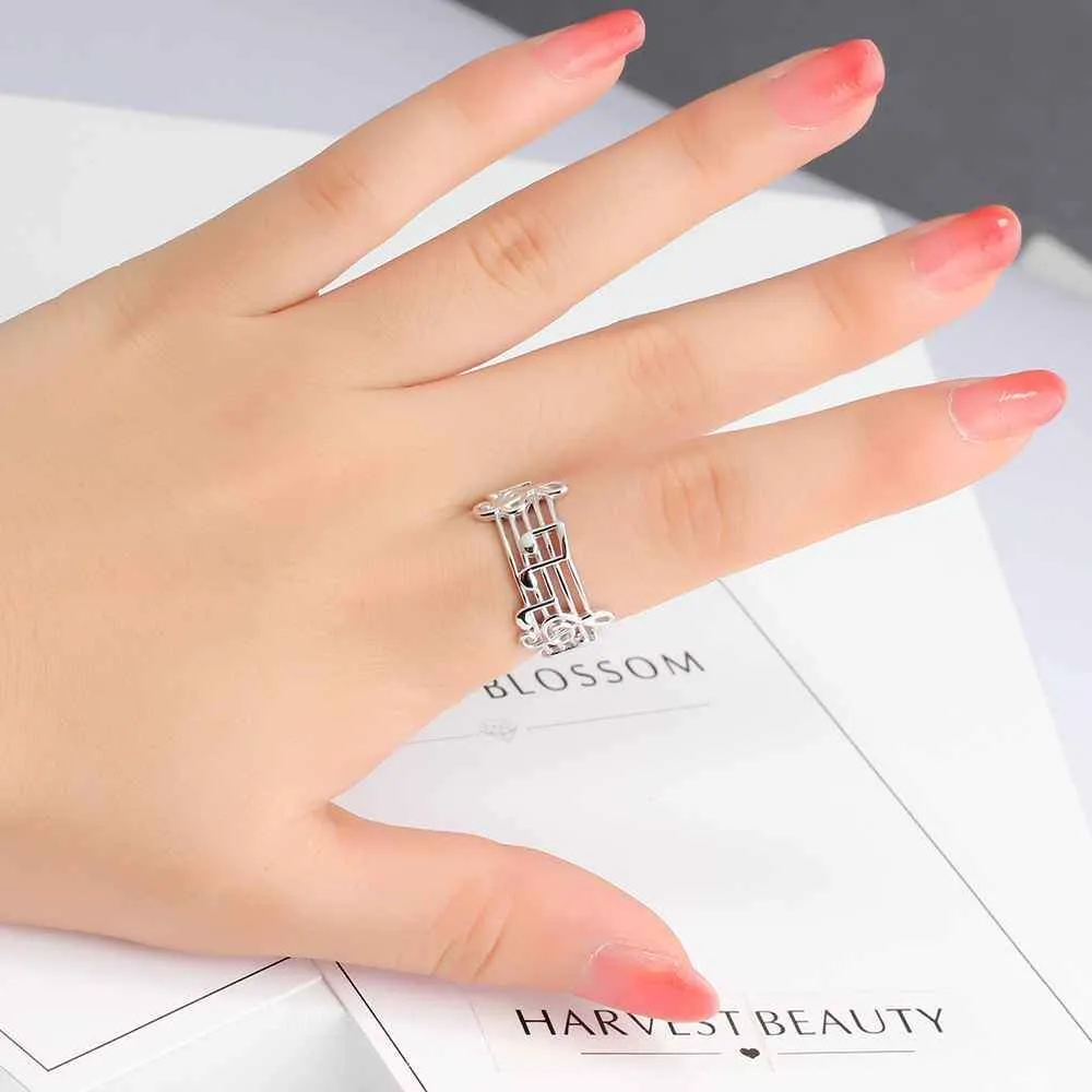 Trendy 925 Sterling Silver Rings for Women with Musical Note Shape, Fashion Jewelry Gift for Music Lovers