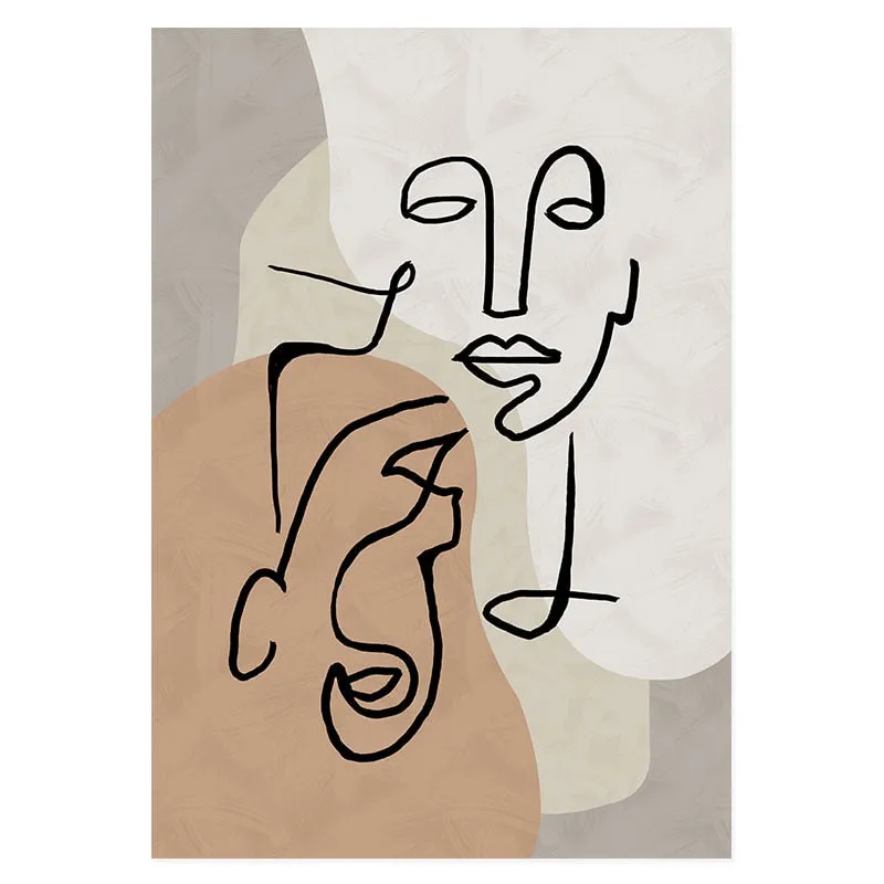 Trendy Beige Boho Style Sketch Figure