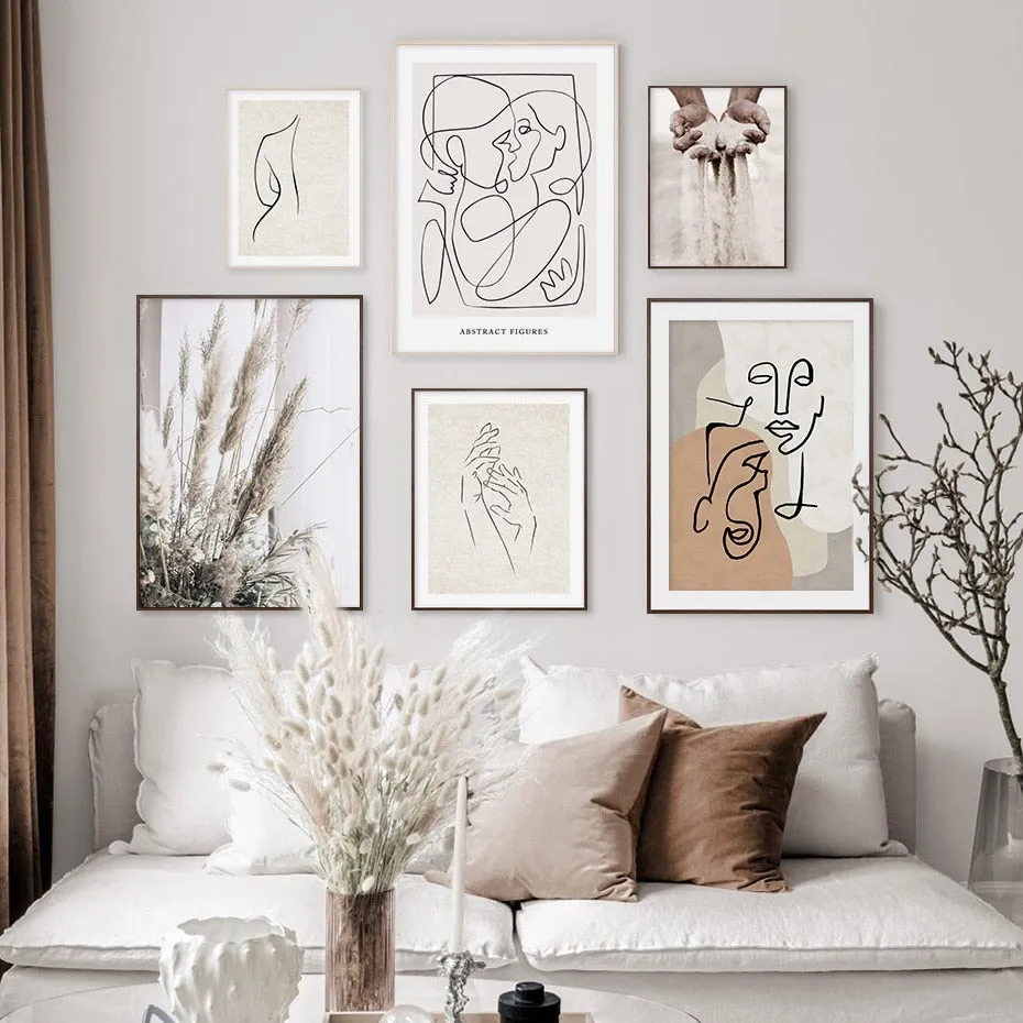 Trendy Beige Boho Style Sketch Figure