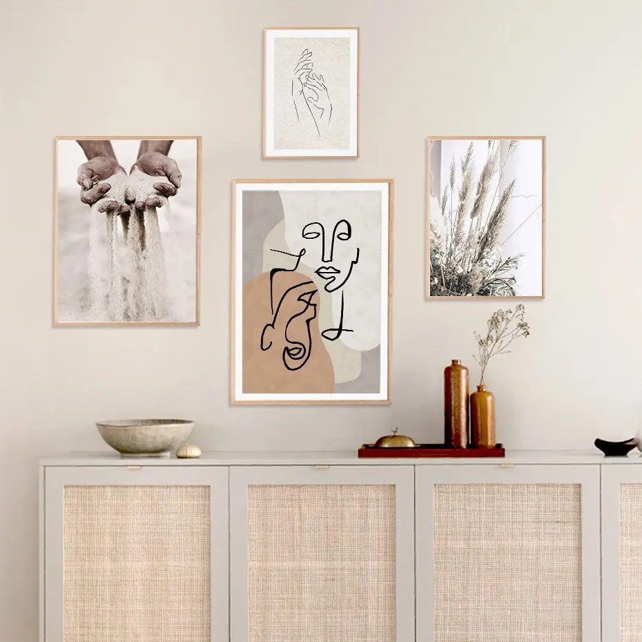 Trendy Beige Boho Style Sketch Figure