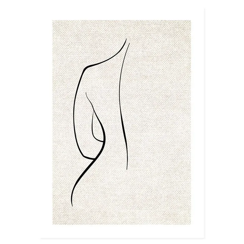 Trendy Beige Boho Style Sketch Figure
