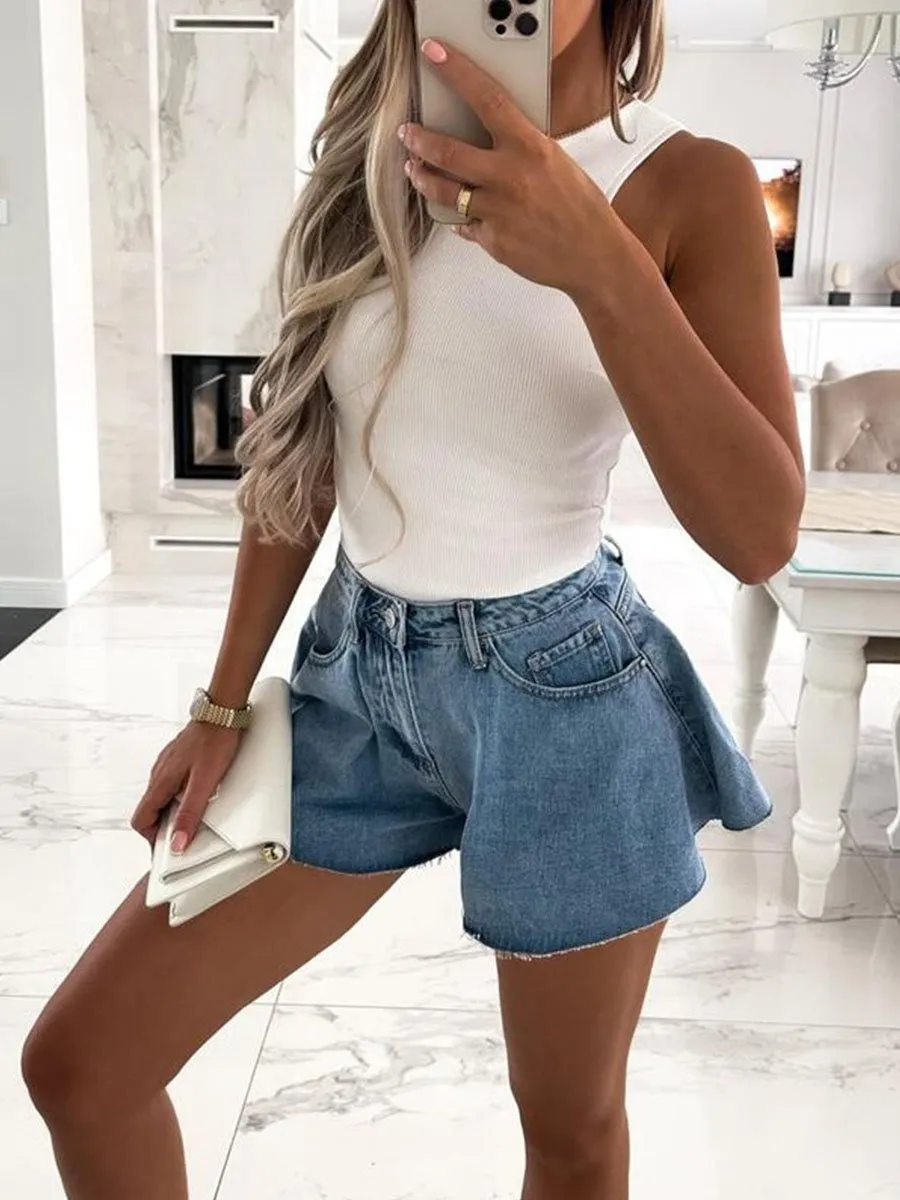 Trendy Cute Wide Legs High Waist Short Jeans