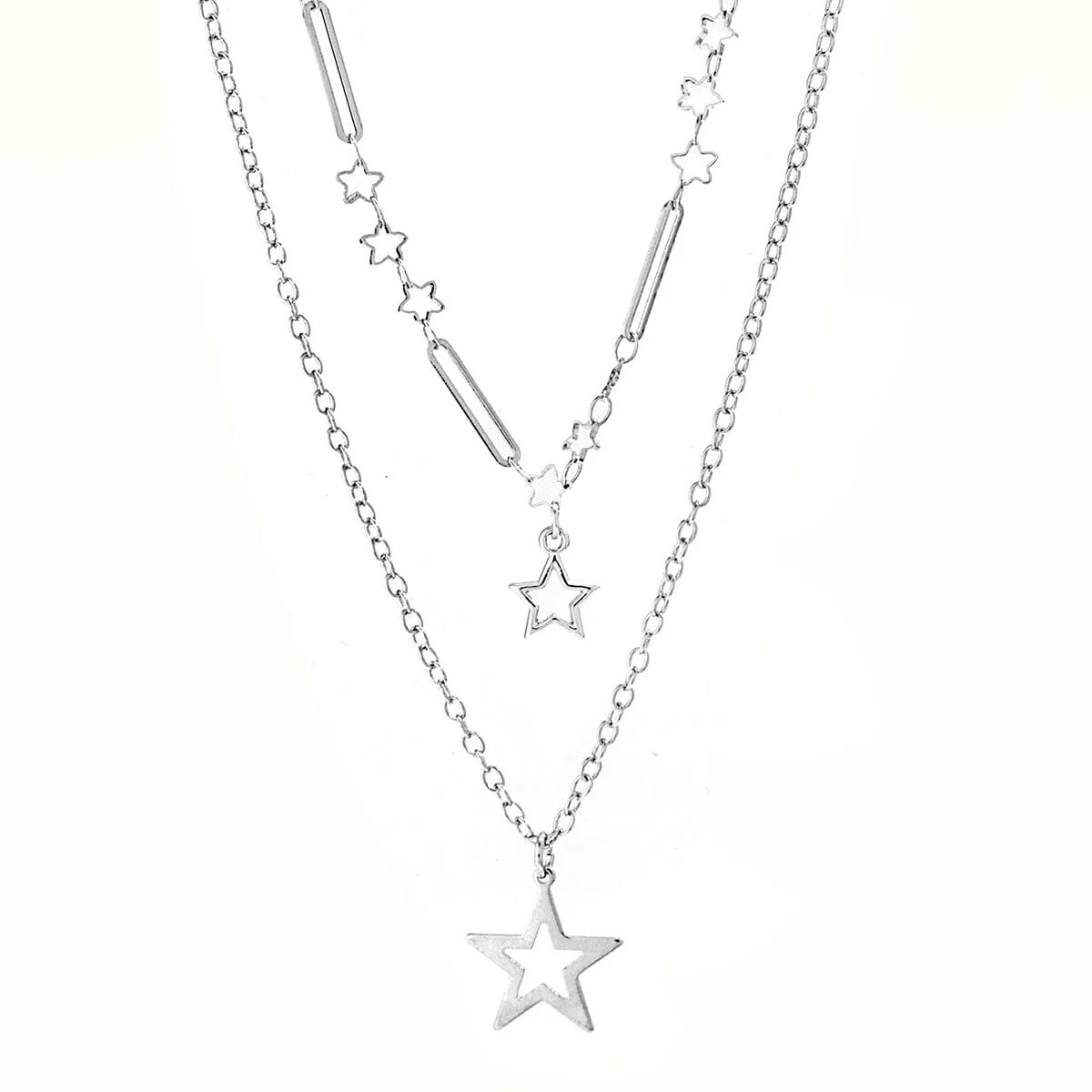Trendy Layered Hollow Star Pendant Cable Chain Necklace Set