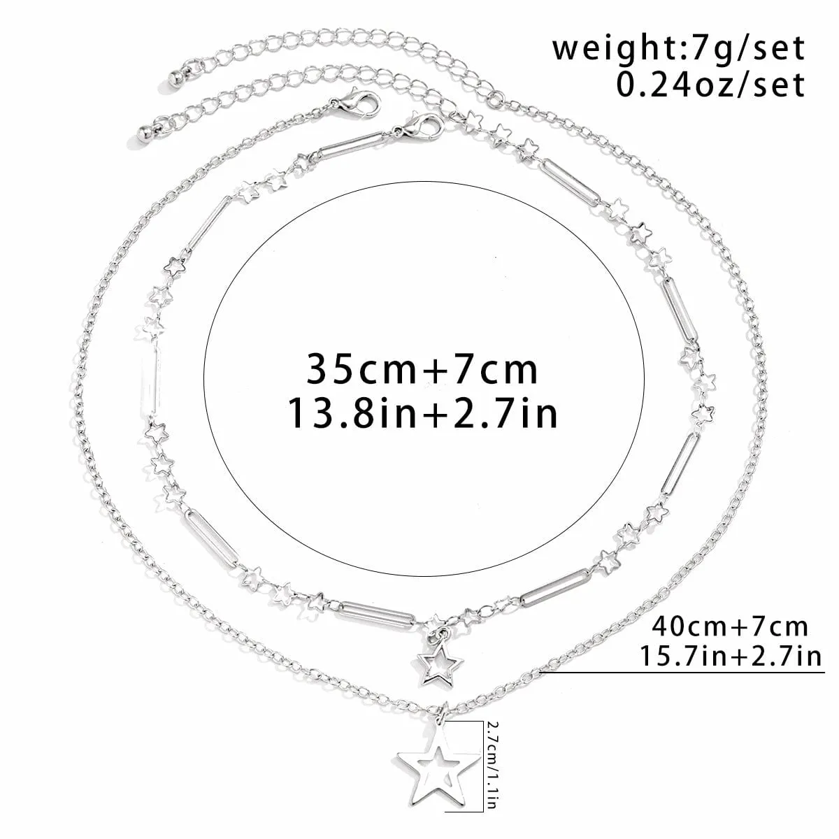 Trendy Layered Hollow Star Pendant Cable Chain Necklace Set