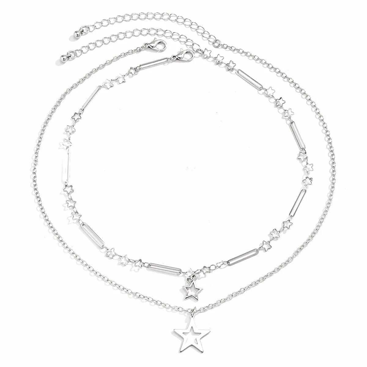 Trendy Layered Hollow Star Pendant Cable Chain Necklace Set