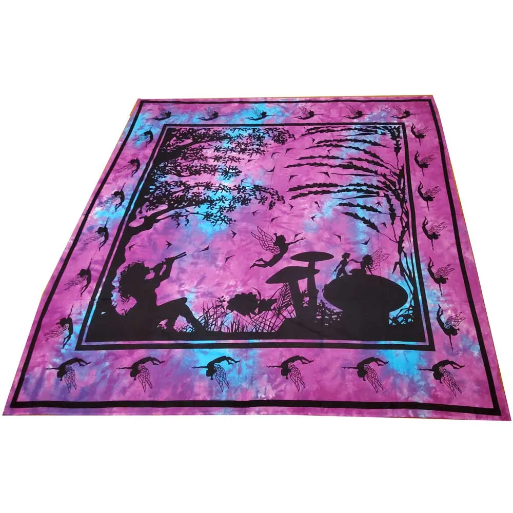 Turquoise and Pink Calling All Fairies Full Size Wall Tapestry
