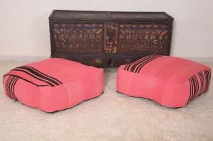 Two Moroccan handmade Ottoman Poufs in Pink Kilim